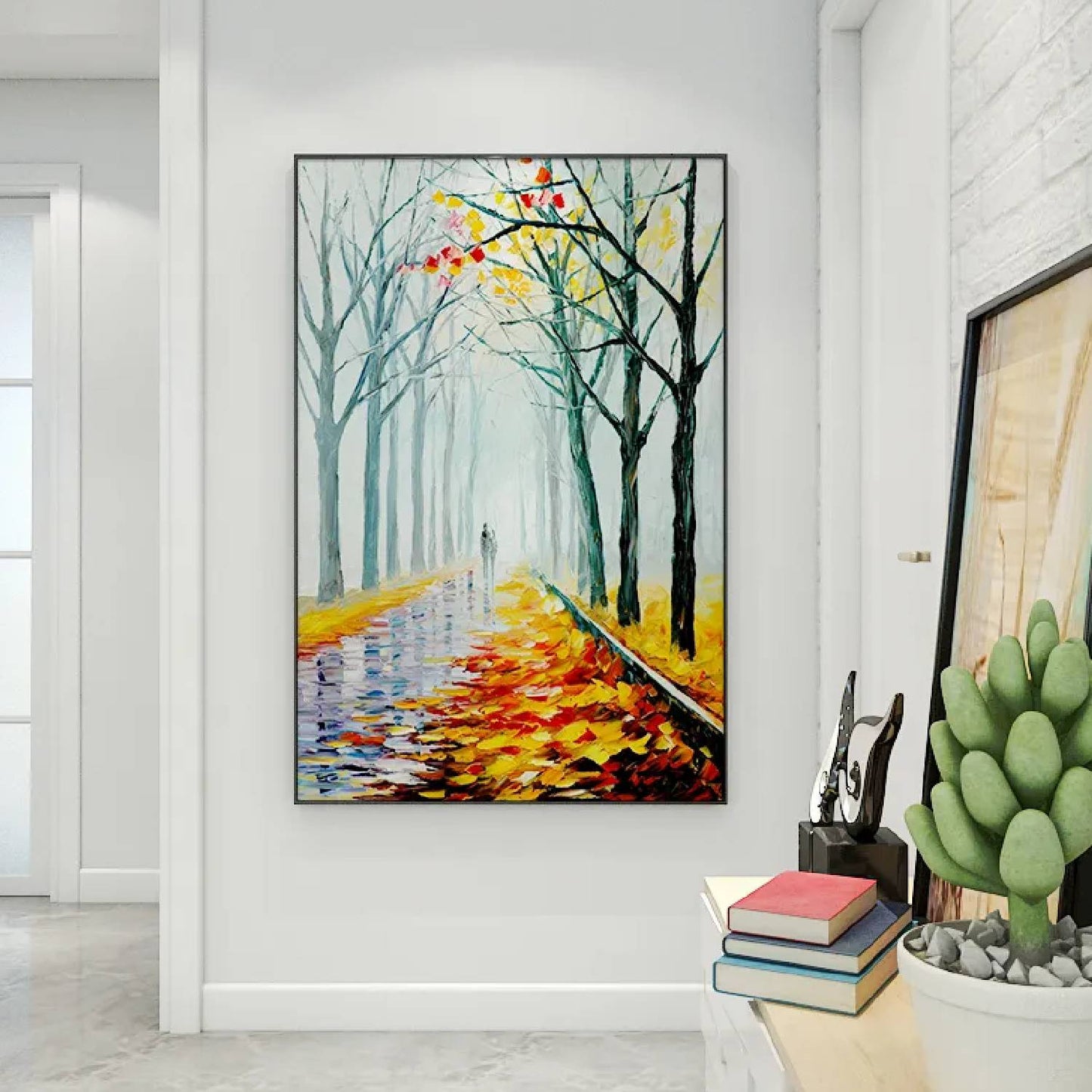 Autumn Forest Path Palette Knife Lovers Painting