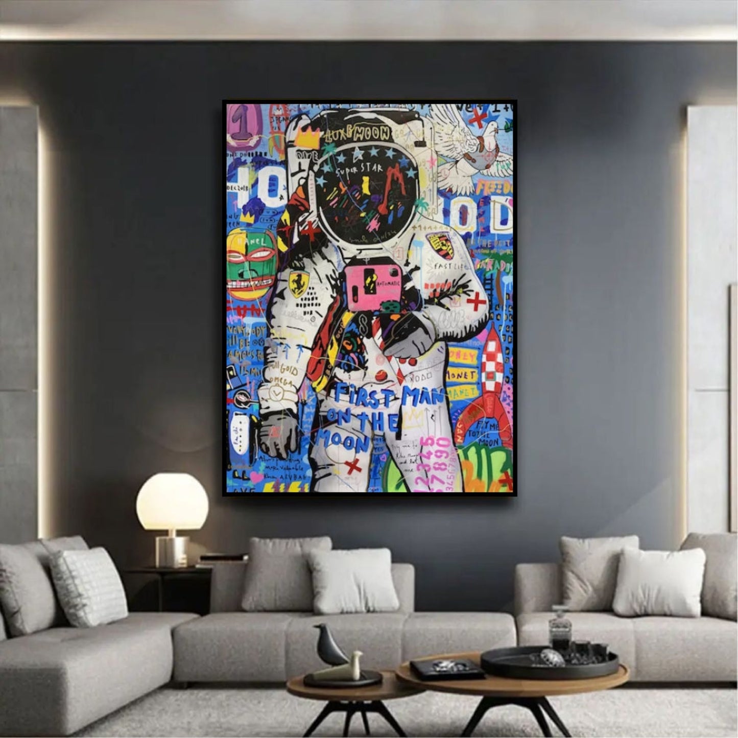 Banksy Style Colourful Astronaut Street Art Painting