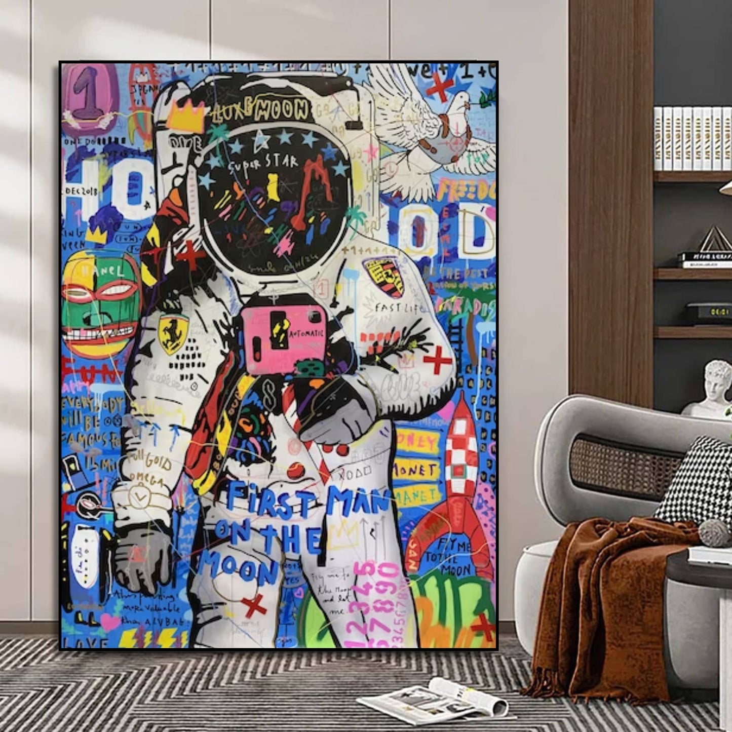 Banksy Style Colourful Astronaut Street Art Painting