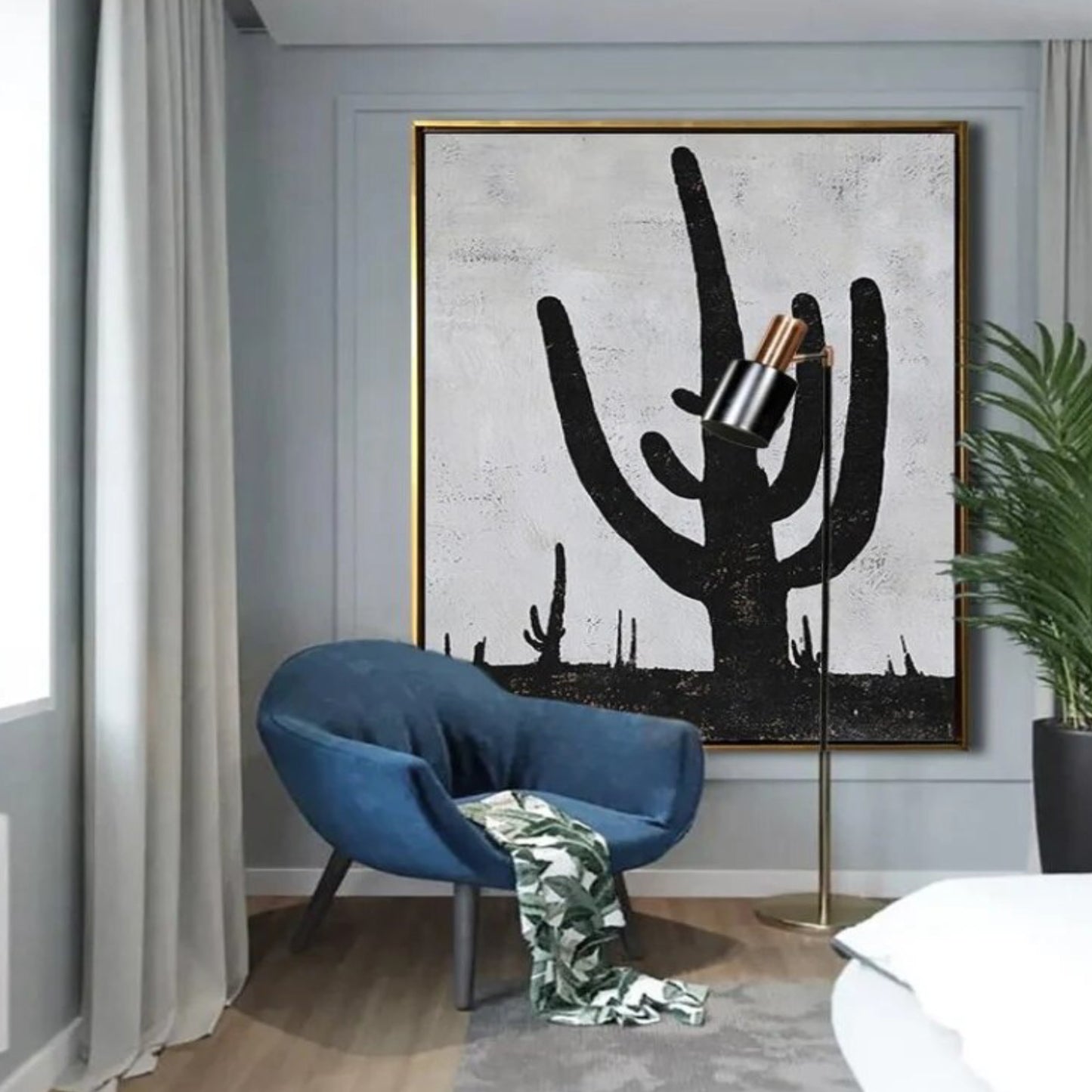 Black and White Abstract Cactus Contemporary Artwork