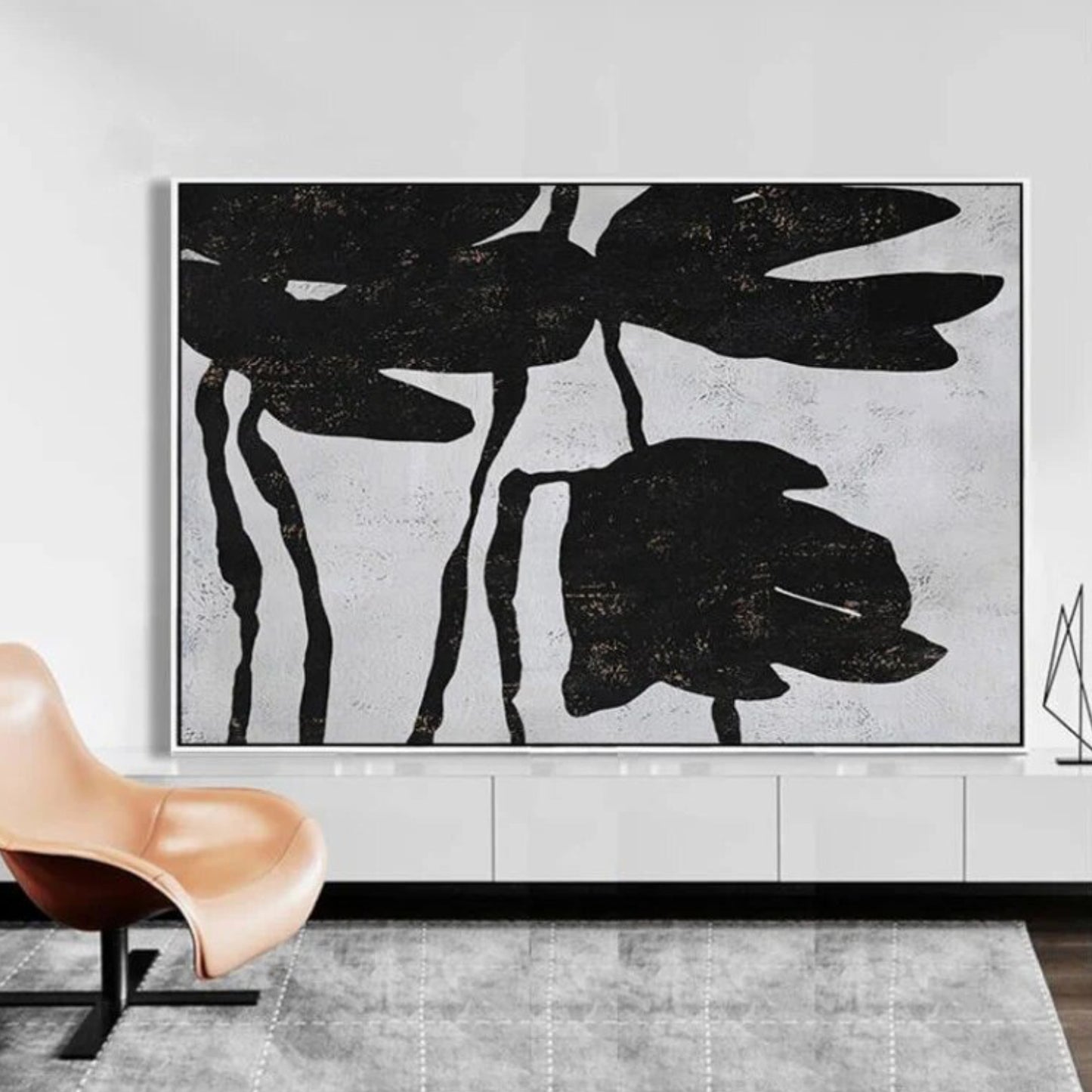 Black and White Flowers Modern Wall Hanging Art