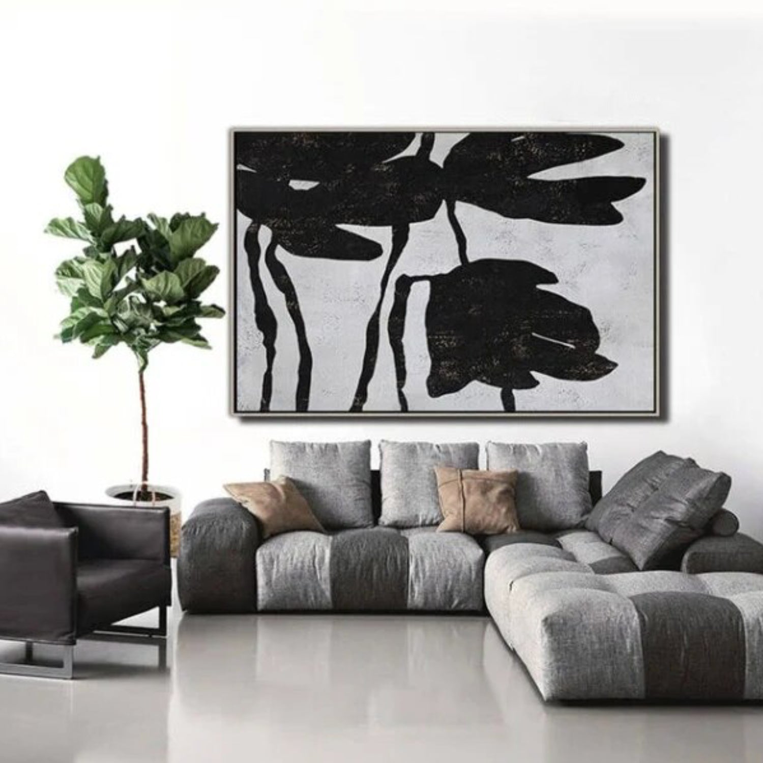 Black and White Flowers Modern Wall Hanging Art