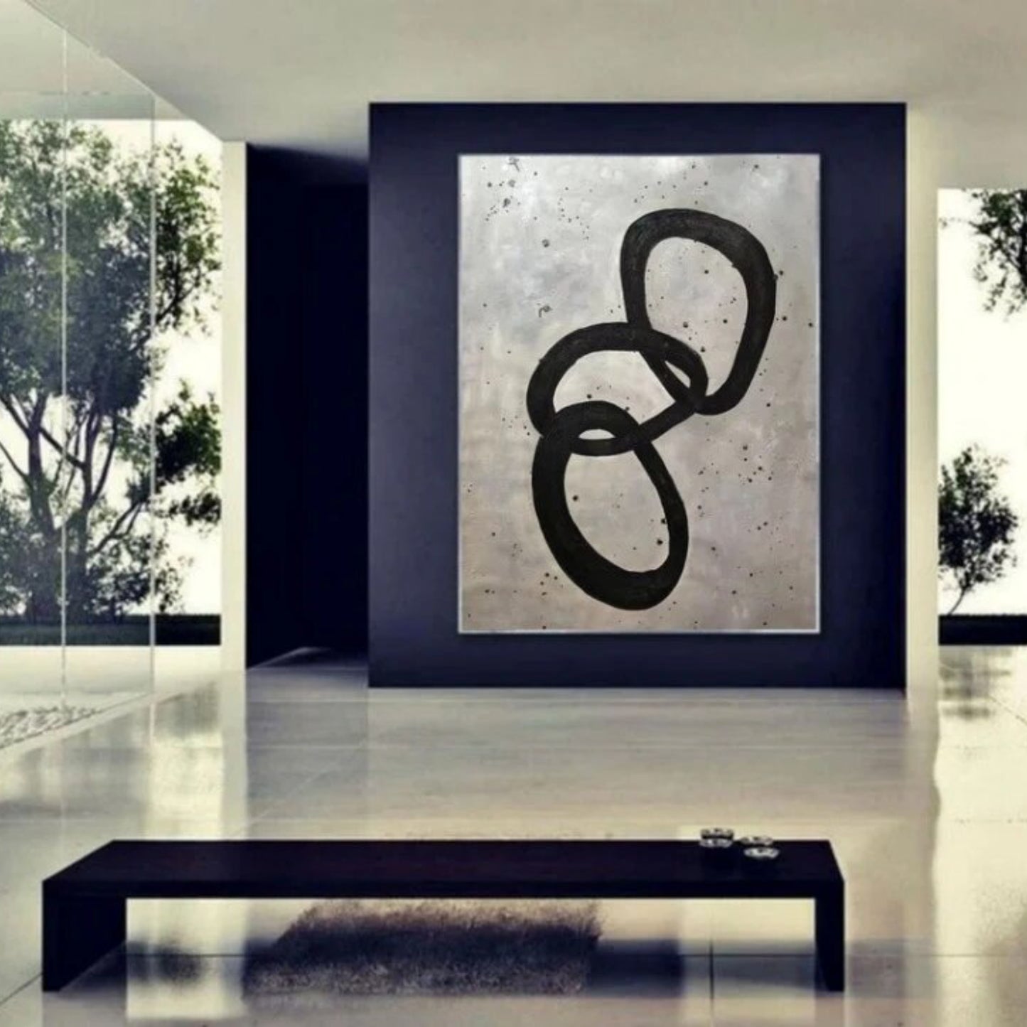 Black Rings Modern Abstract Original Large Wall Art