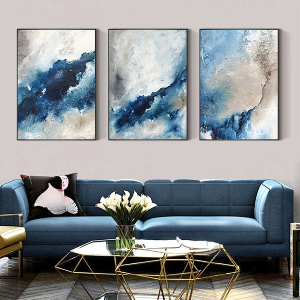 Blue Water Sea Shore Set of 3 Wall Painting