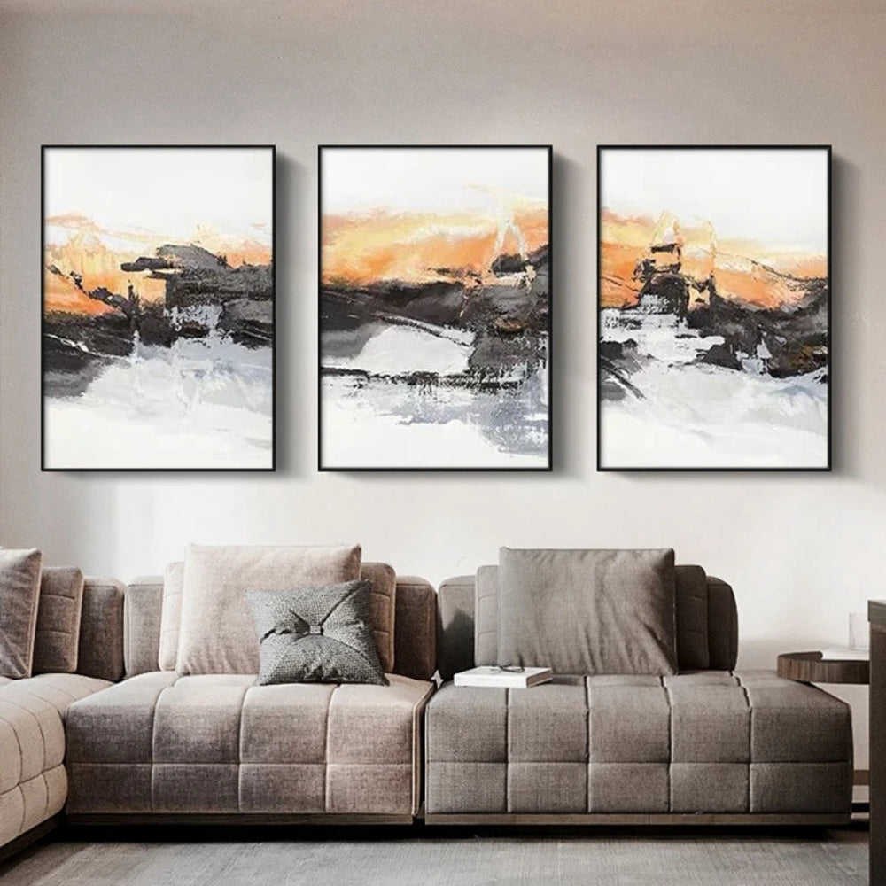 Chinese-Style Set of 3 Pure Handmade Abstract Oil Painting