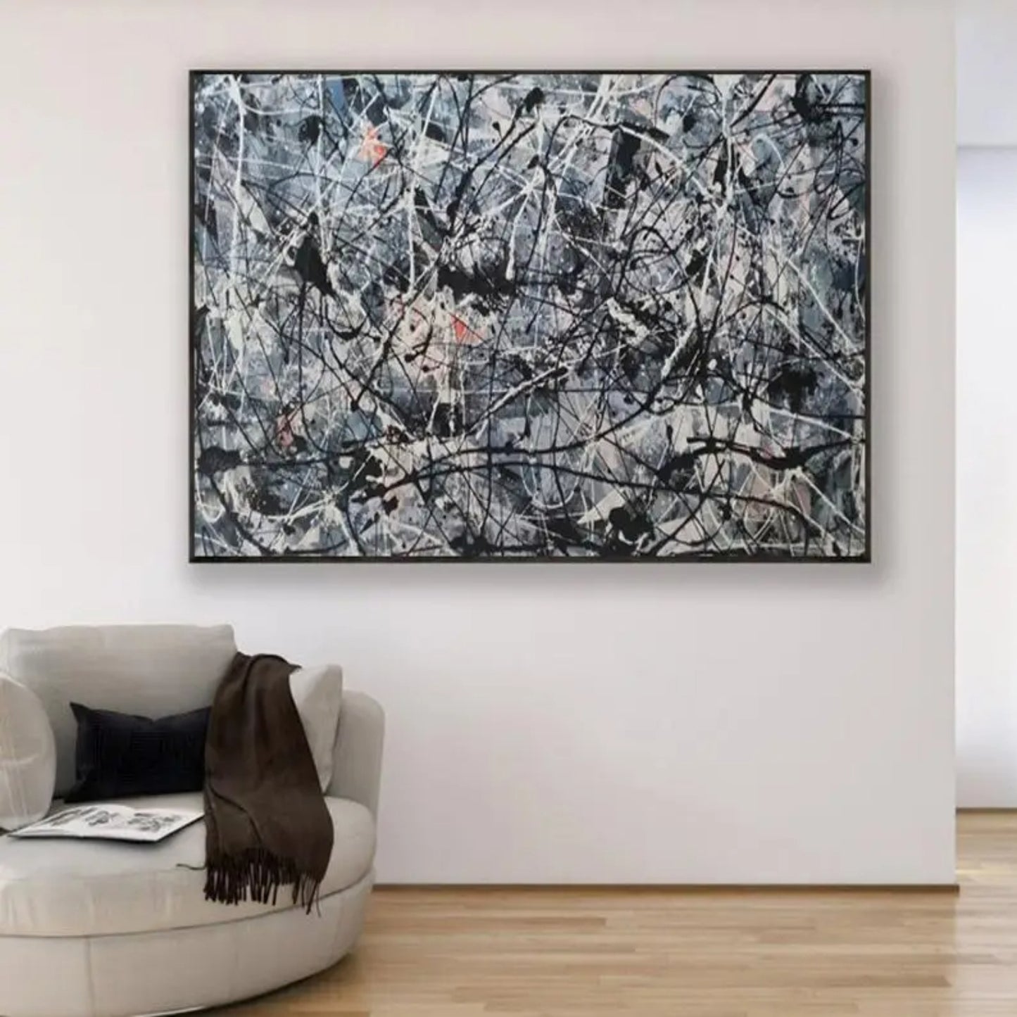Colourful Canvas Black Splashes Abstract Oil Painting