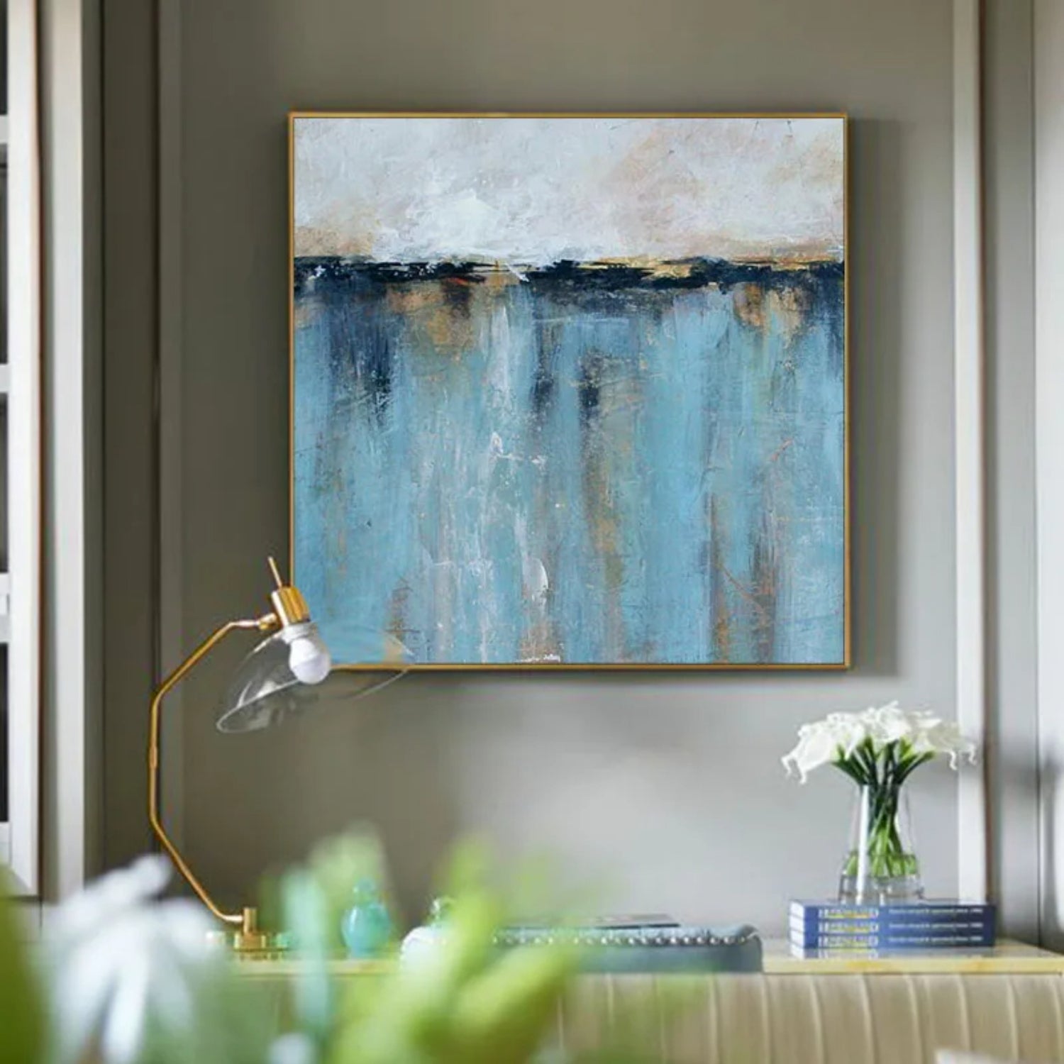 Contemporary Abstract Painting with Gold Accents