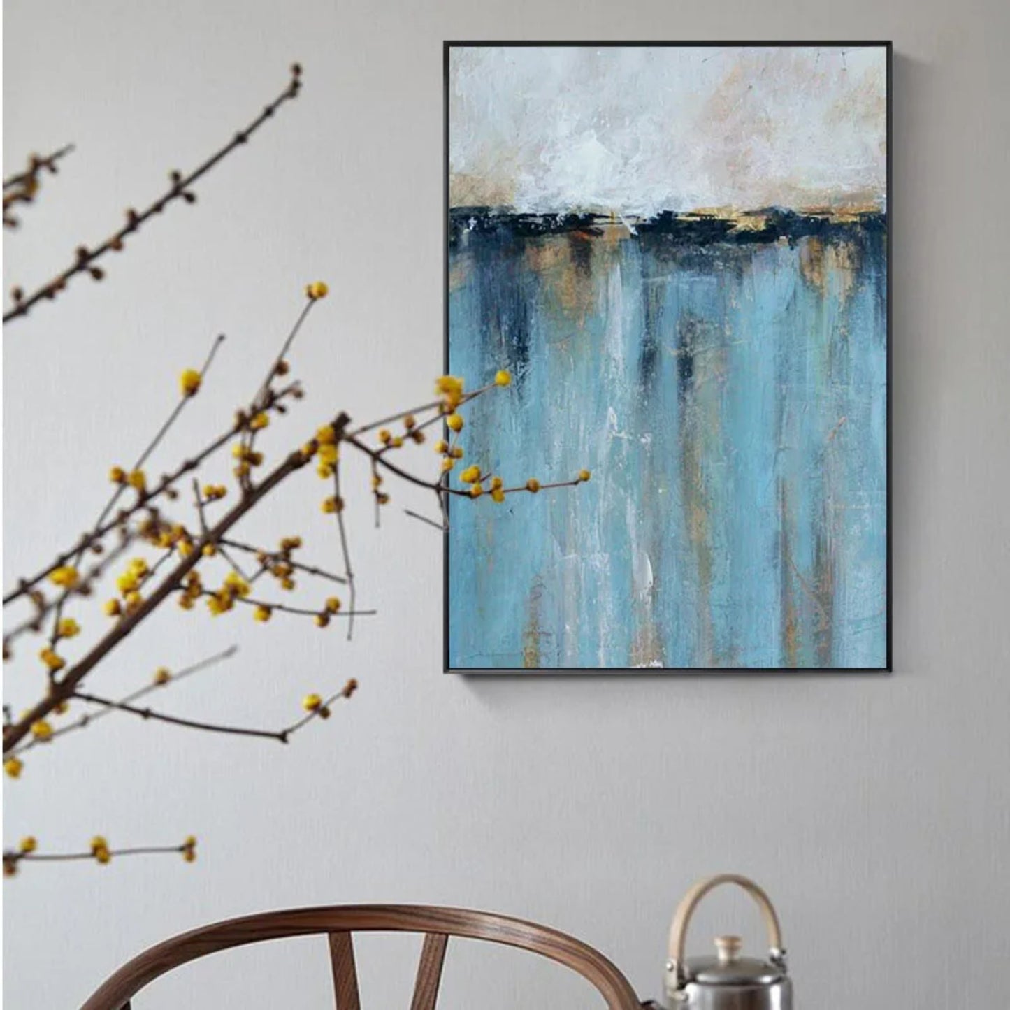 Contemporary Abstract Painting with Gold Accents