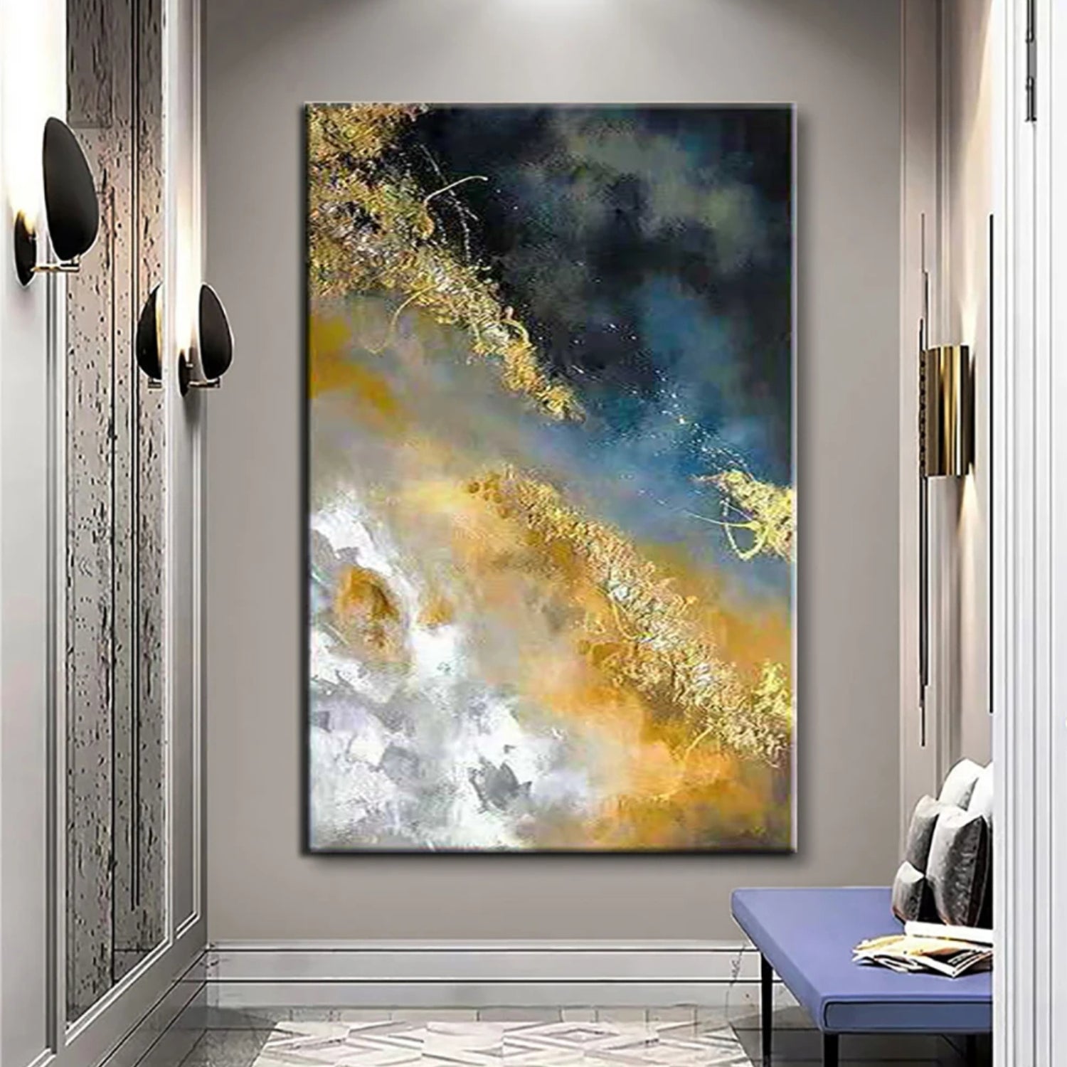 Contemporary Gold Foil Stormy Skyscape Modern Wall Art