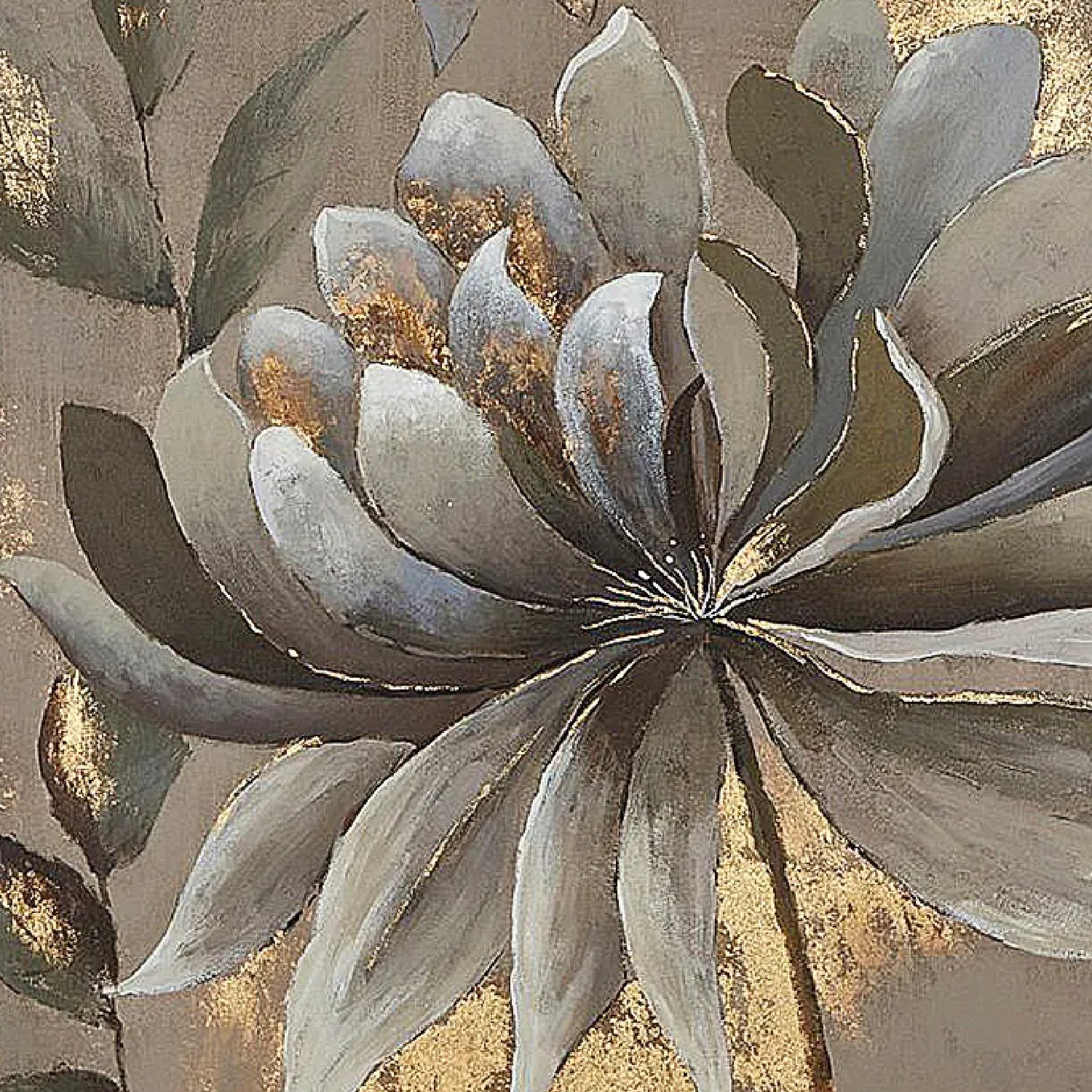 Contemporary Golden Grey Flower Abstract Painting