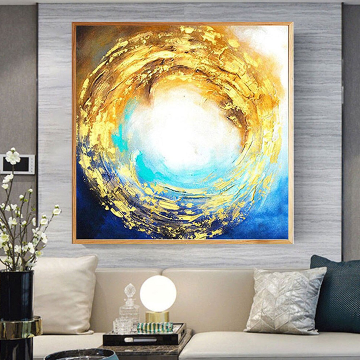 Contemporary Golden Ring Wave Wall Painting