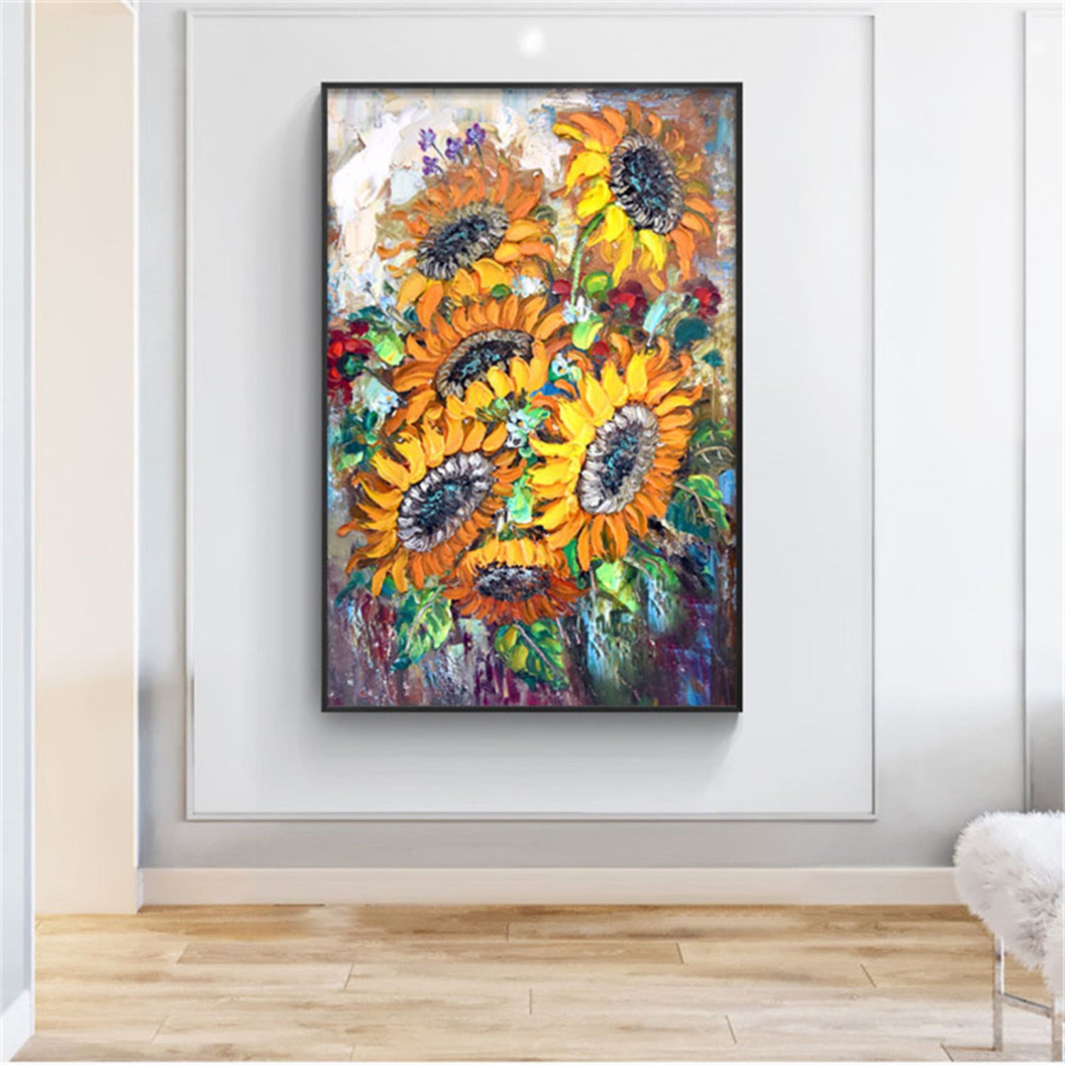Contemporary Warm Colour Sunflowers Oil Painting