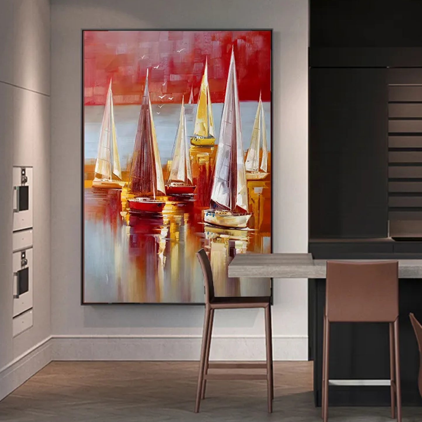 Continental Style Sea Boats Abstract Seascape Art