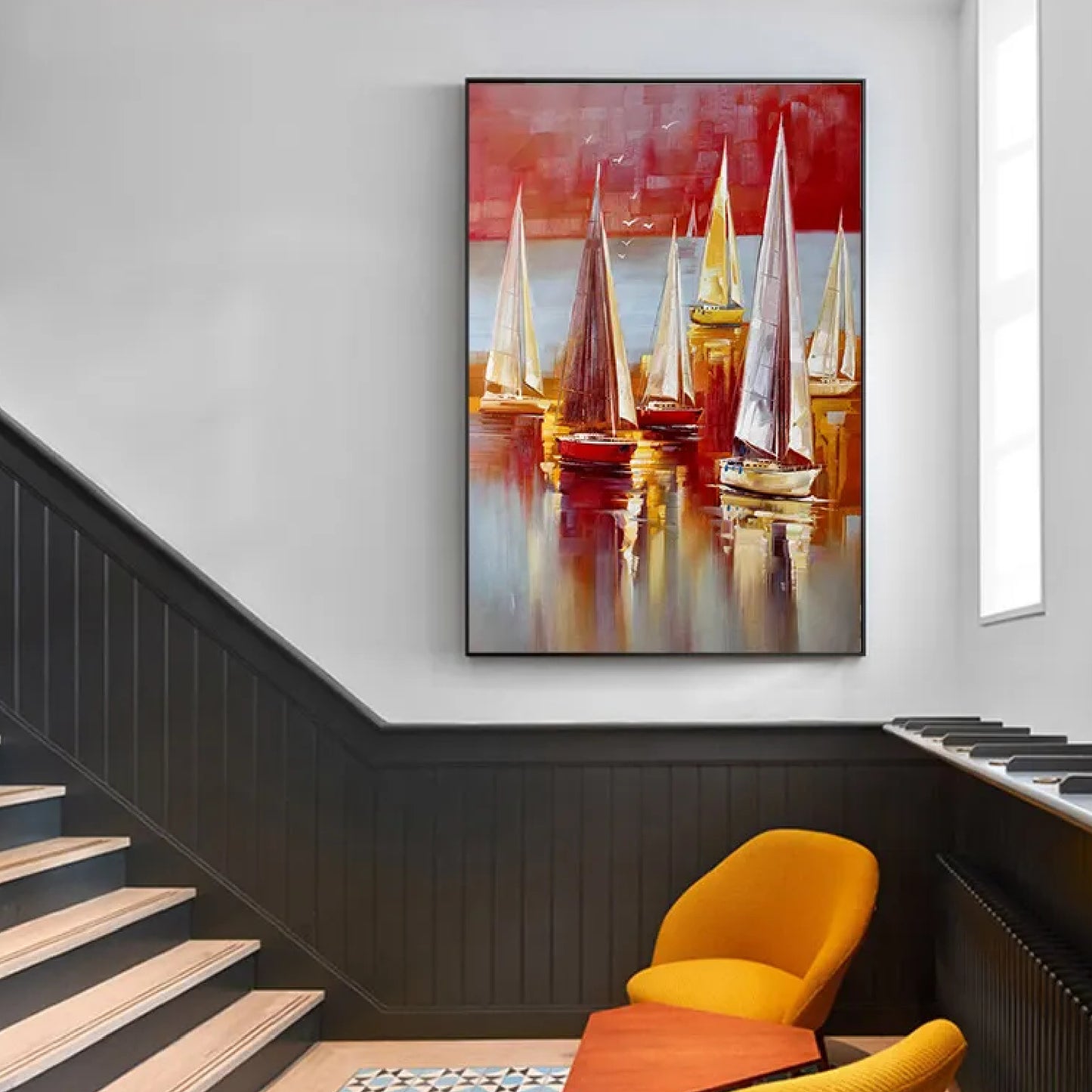 Continental Style Sea Boats Abstract Seascape Art