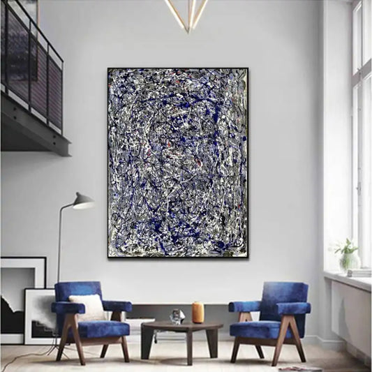 Dark Blue Expressionist Pollok Style Wall Art