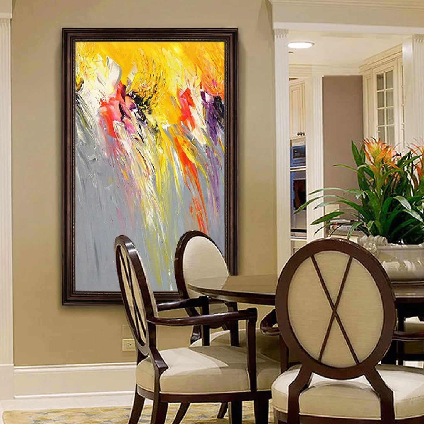 European-Style Yellow Grey Palette Knife Painting