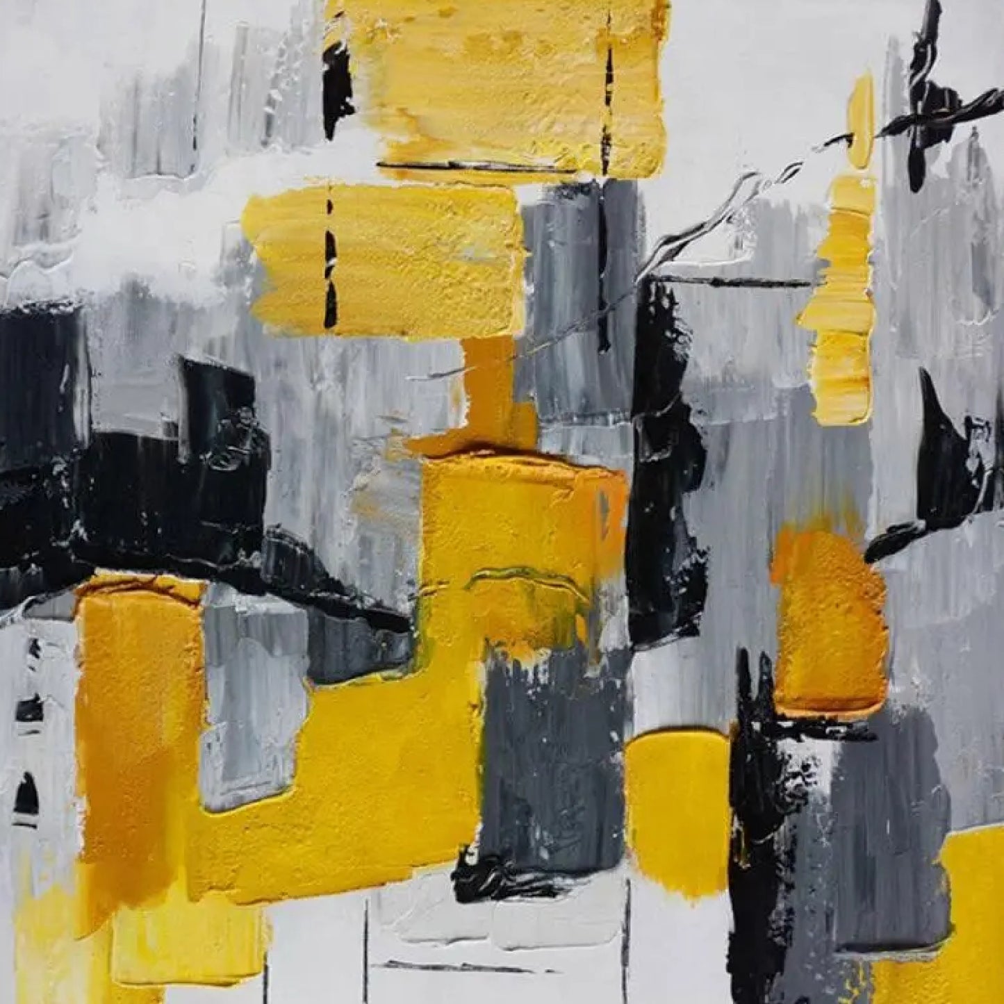 Fashionable Yellow Grey Palette Knife Textured Art