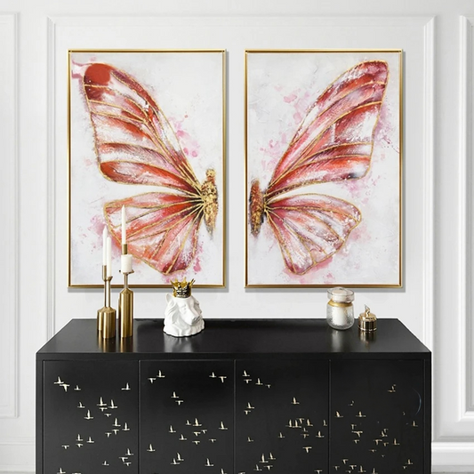 Flying Red Butterfly Abstract Set of 2 Home Decor Painting