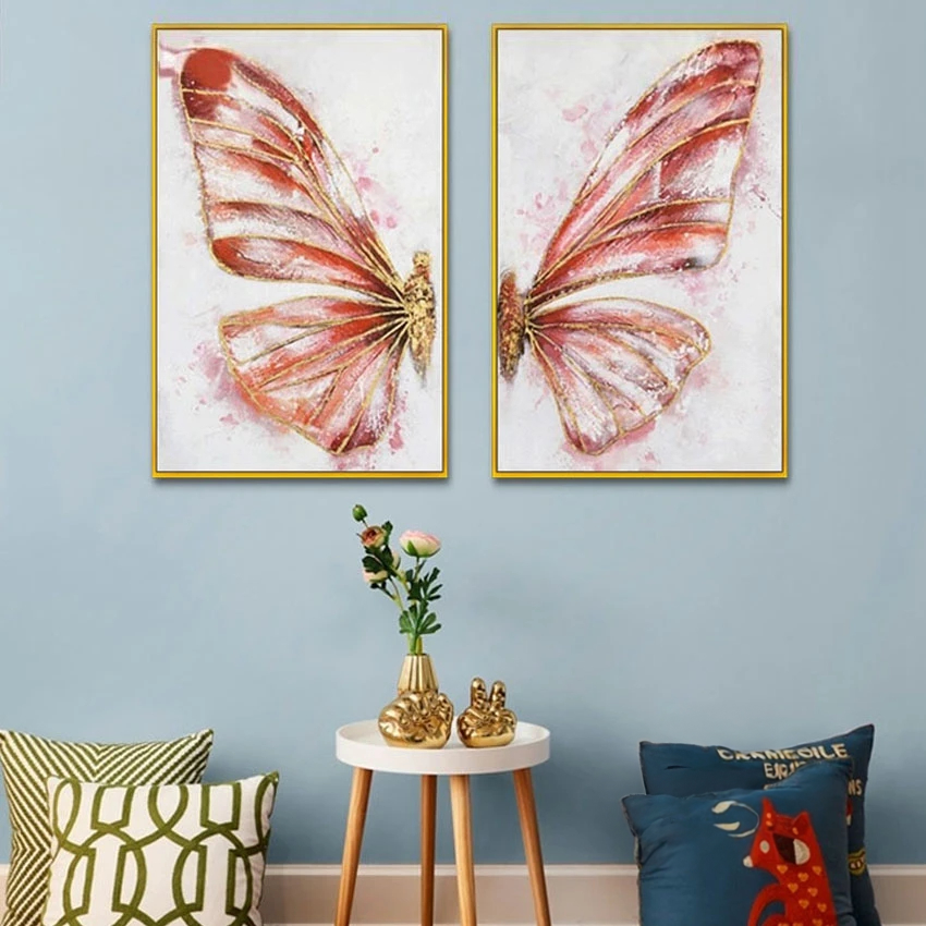Flying Red Butterfly Abstract Set of 2 Home Decor Painting