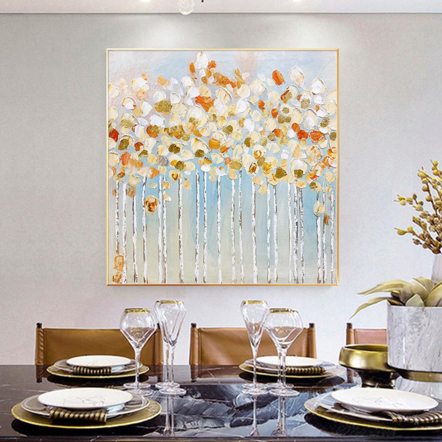 Gold Foil Abstract Textured Tree Oil Painting