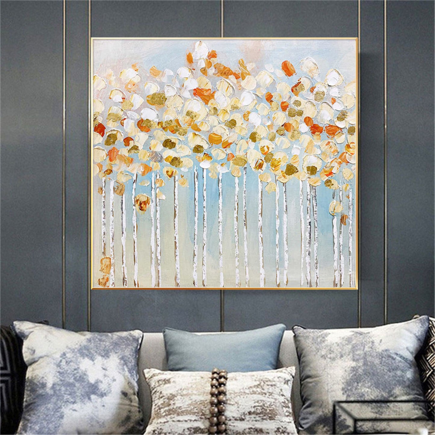 Gold Foil Abstract Textured Tree Oil Painting