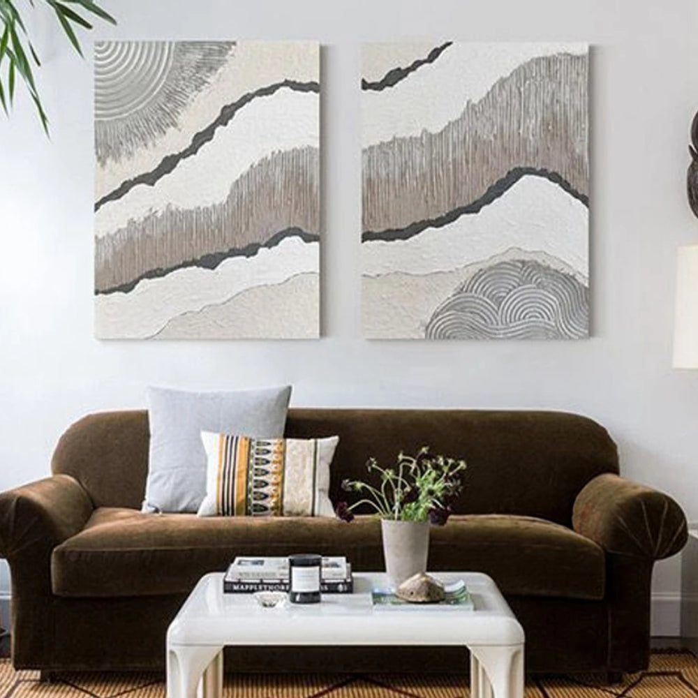 Grey Brown Circular Patterned Set of 2 Oil Painting