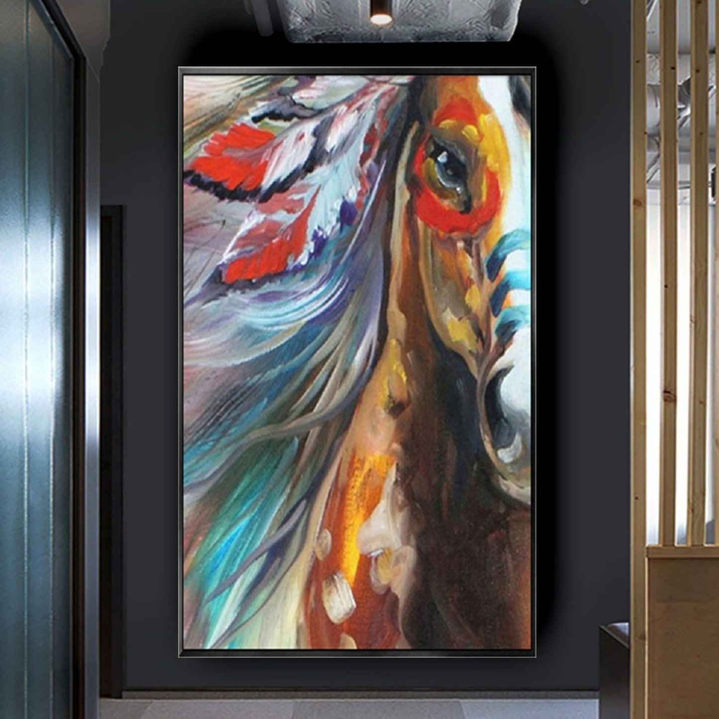 Modern Vivid Colours Indian Horse Head Painting