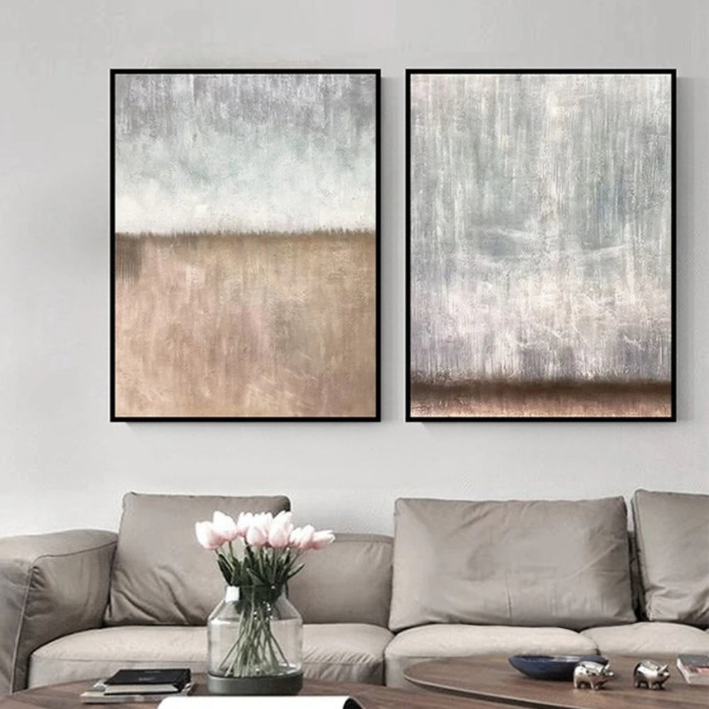 Home Aesthetics Grey & Brown Set of 2 Abstract Canvas Painting