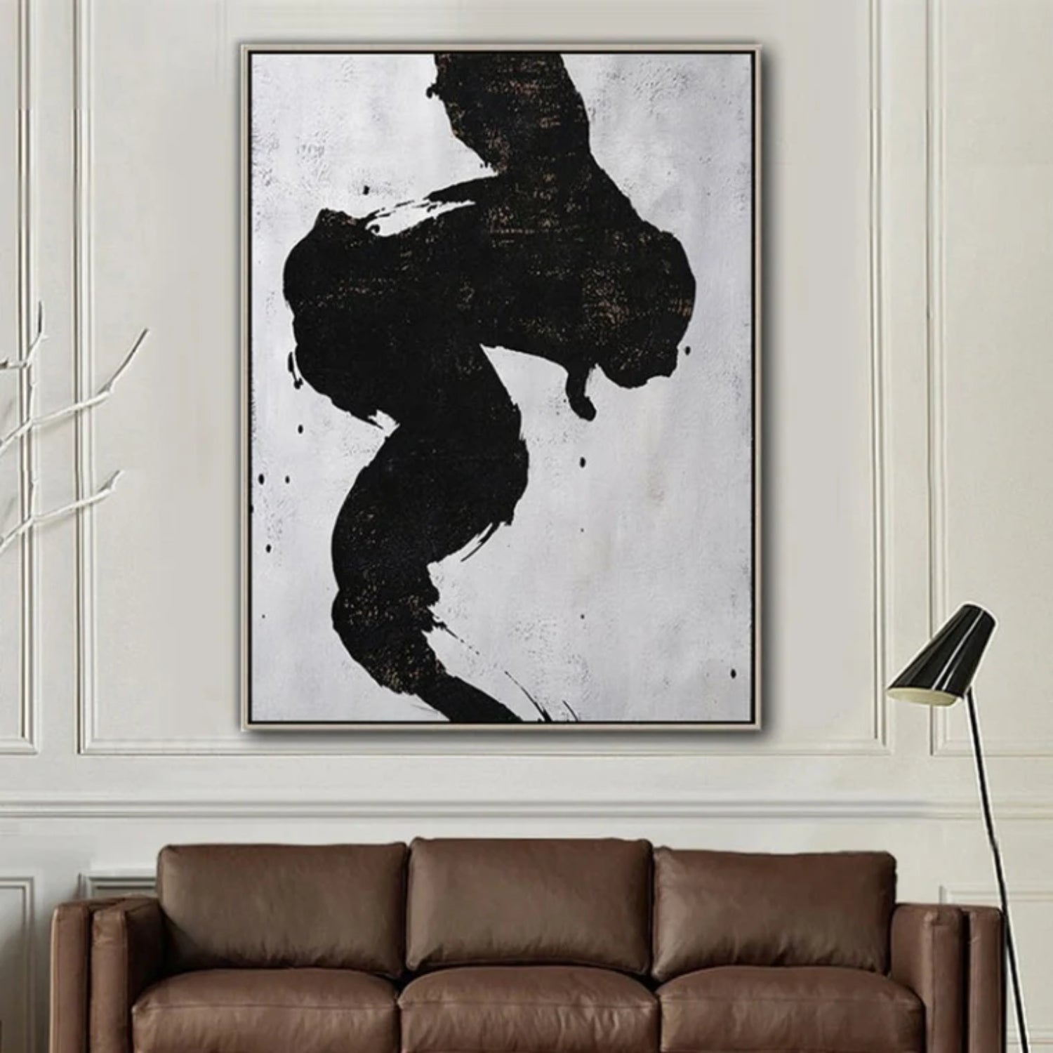 Vertical Black and White Minimalist Wall Painting