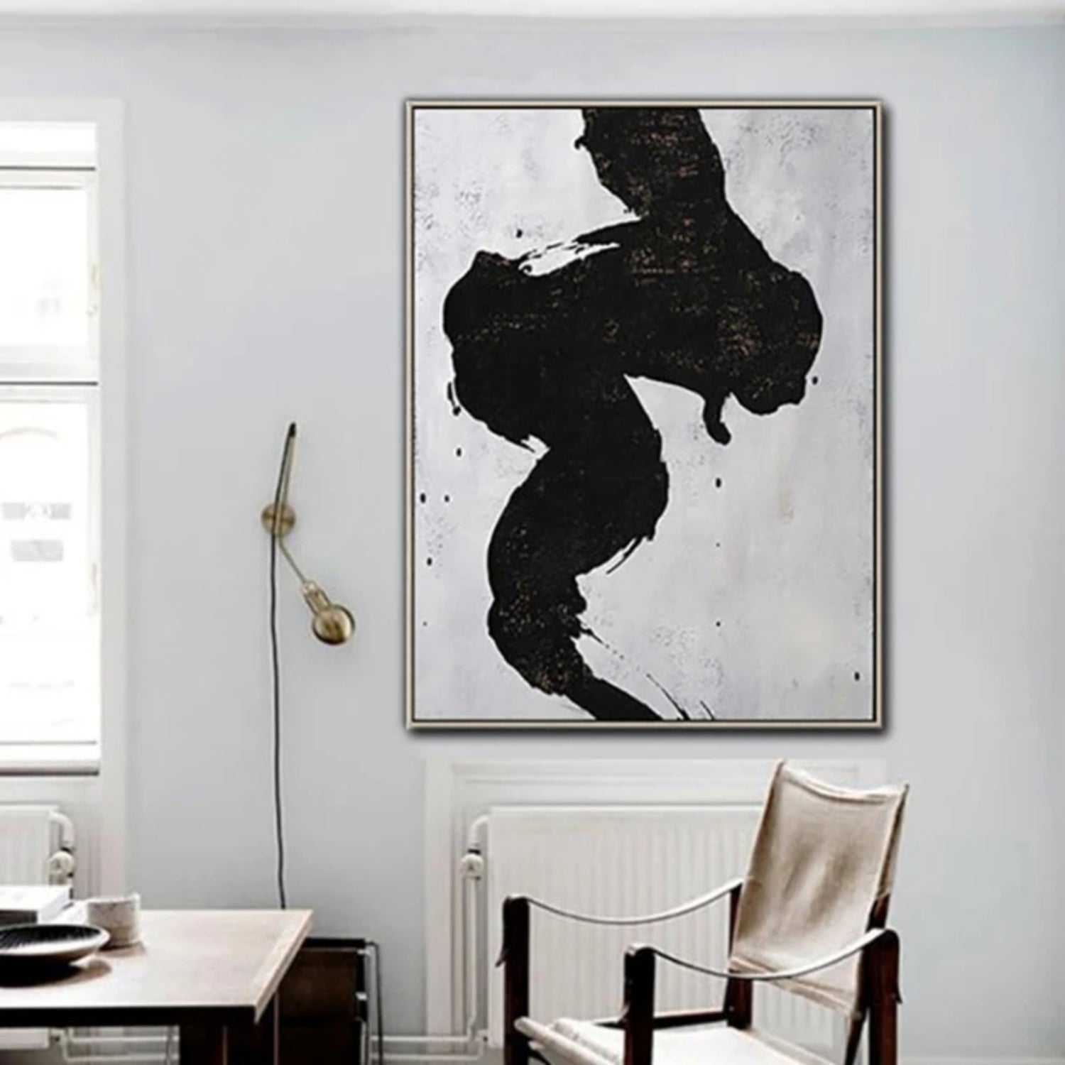 Vertical Black and White Minimalist Wall Painting