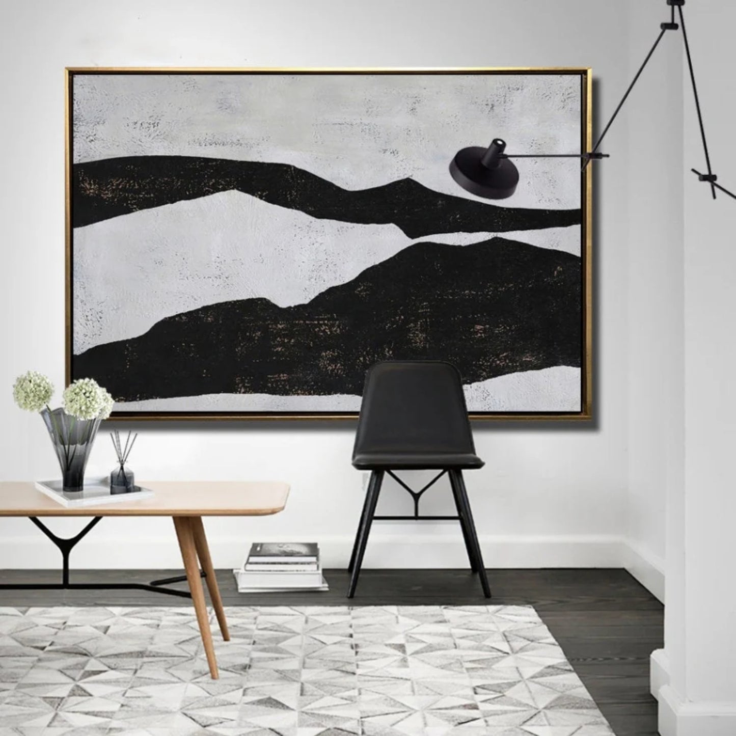 Modern Black and White Minimalist Oil Painting