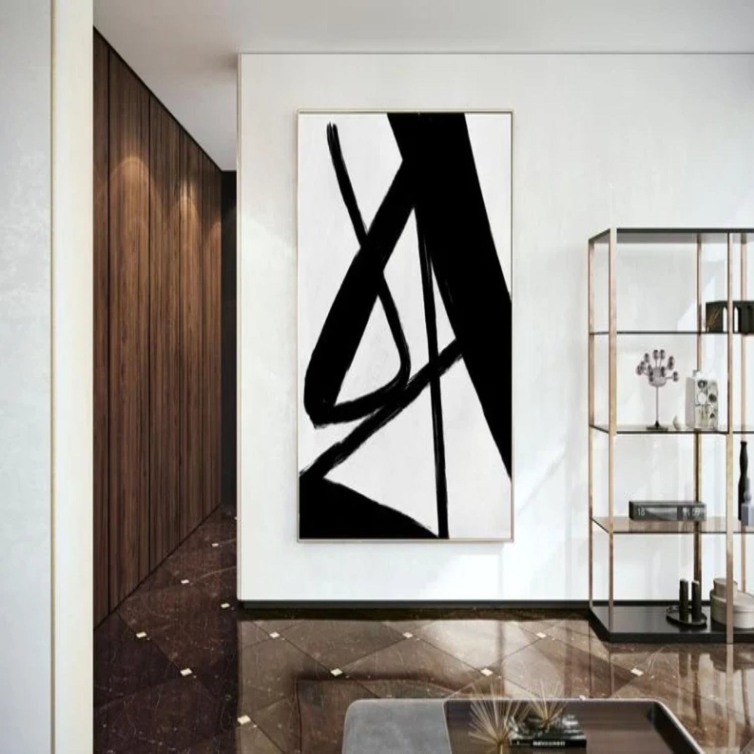Large Abstract Black and White Office Wall Art
