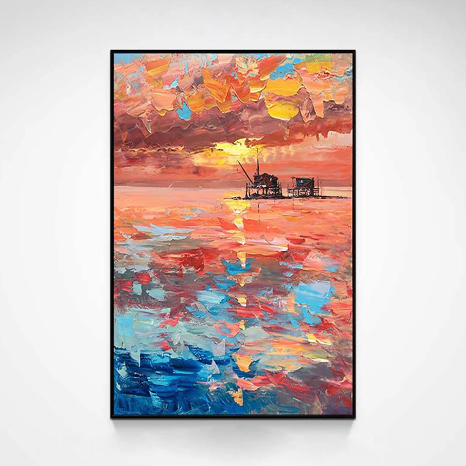 Large Mid Ocean Sunset Palette Knife Rich Colour Art