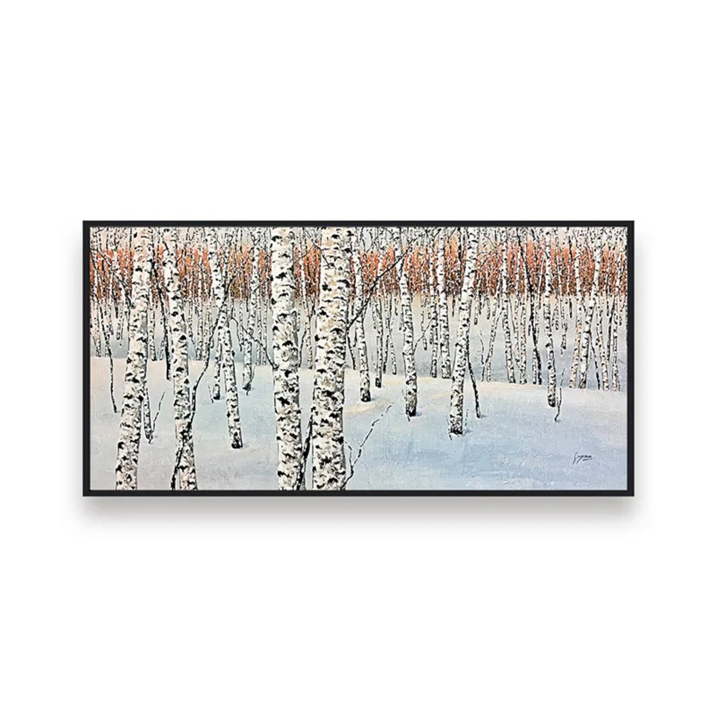 Large Winter Birch Tree Forest Textured Painting