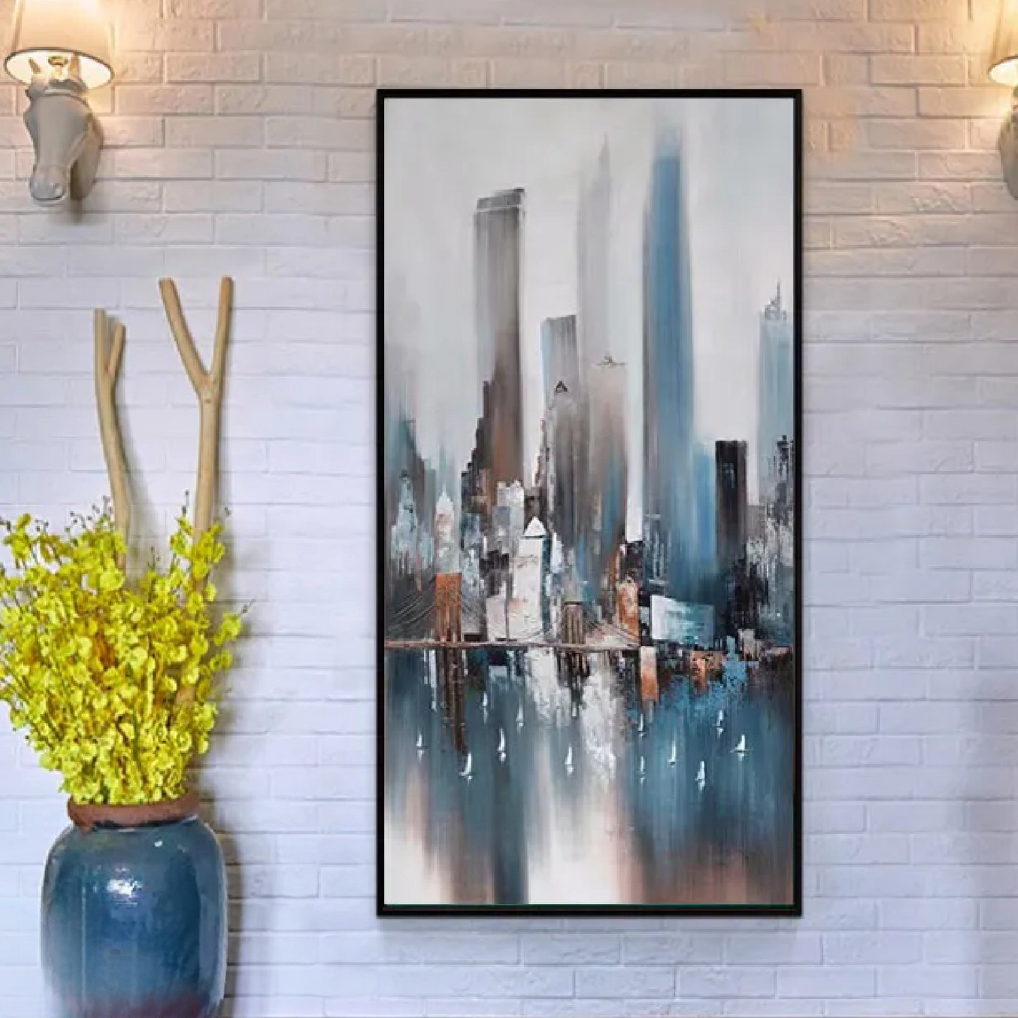 Lovely Seaside Modern City View Textured Painting