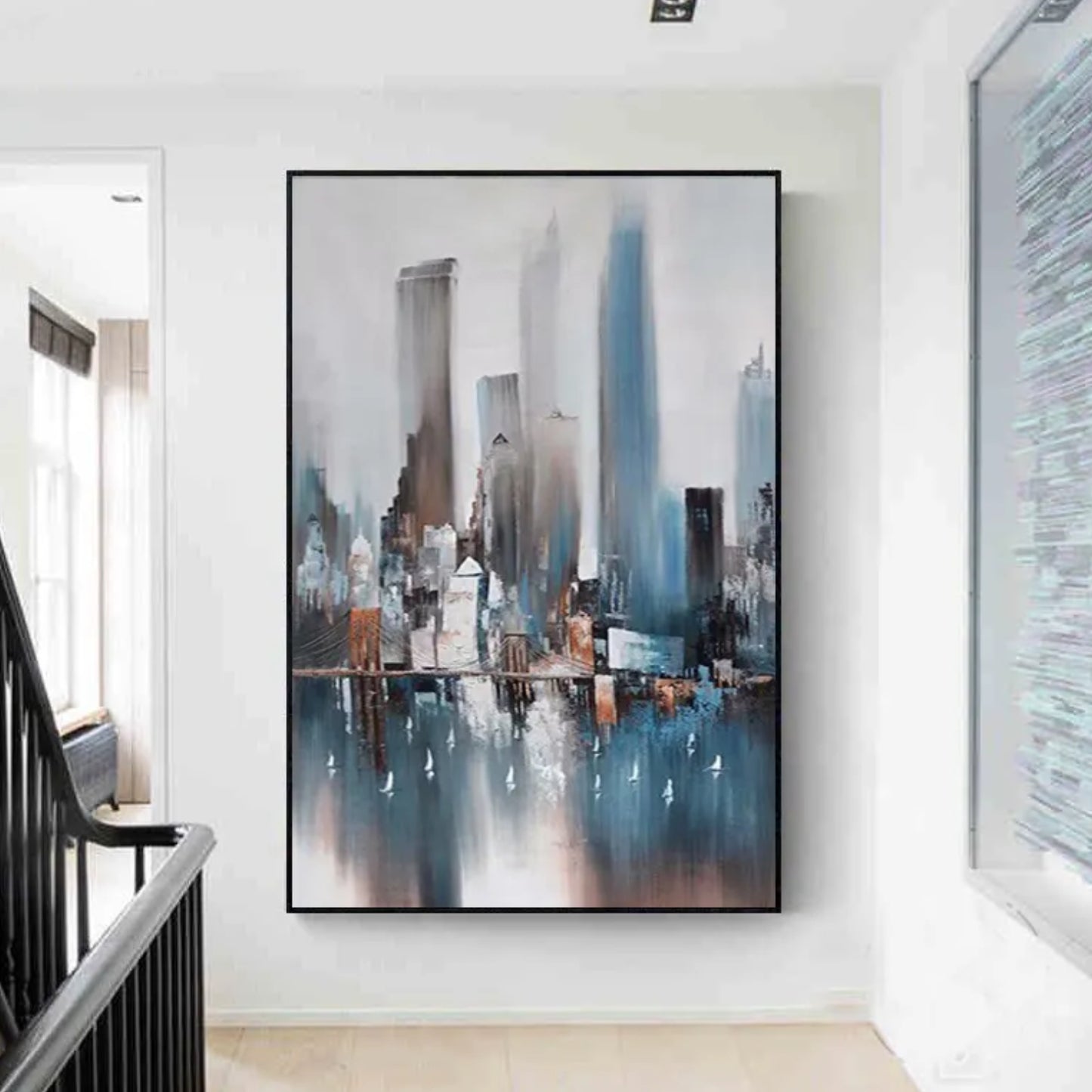 Lovely Seaside Modern City View Textured Painting
