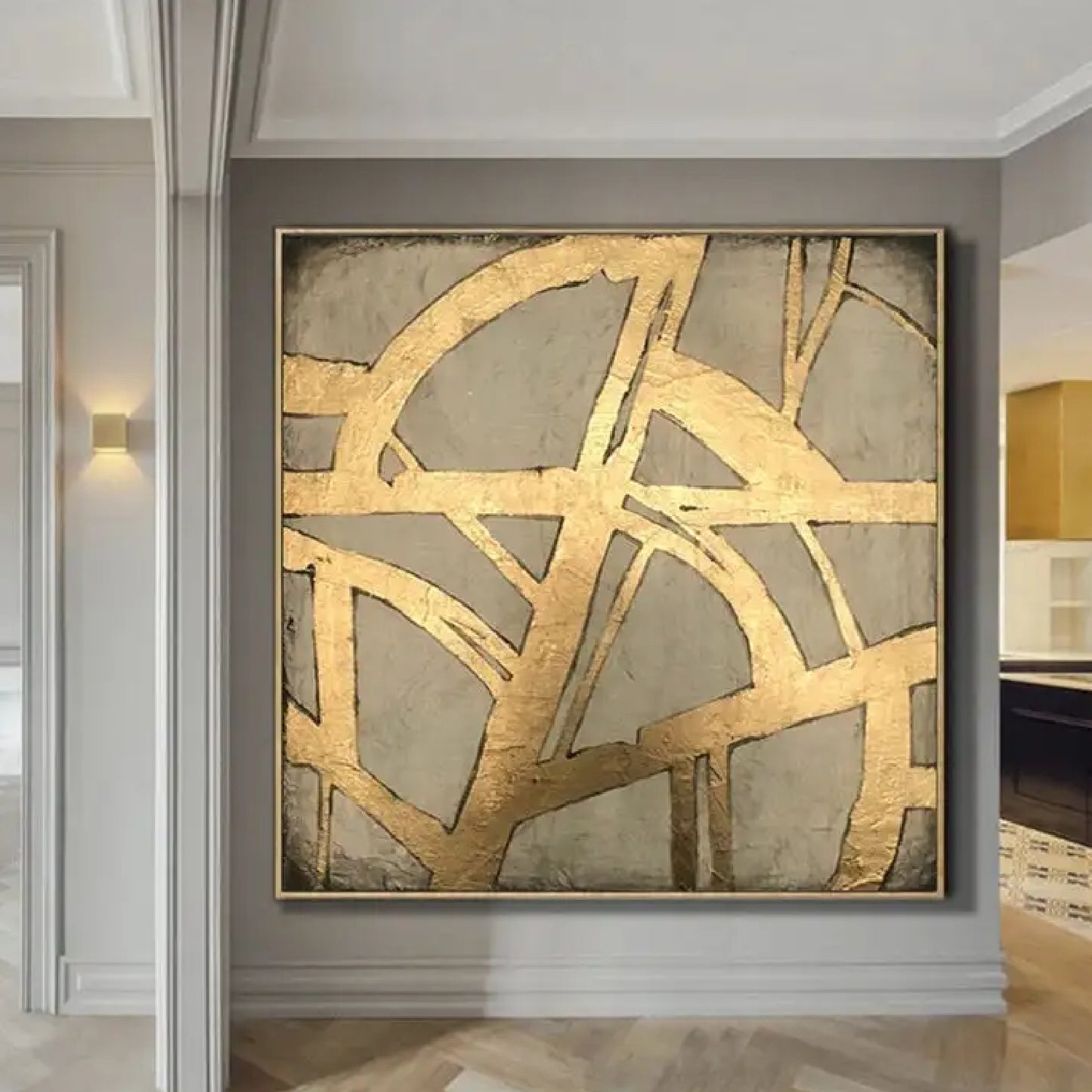 Luxurious Geometric Gold Strips Textured Painting