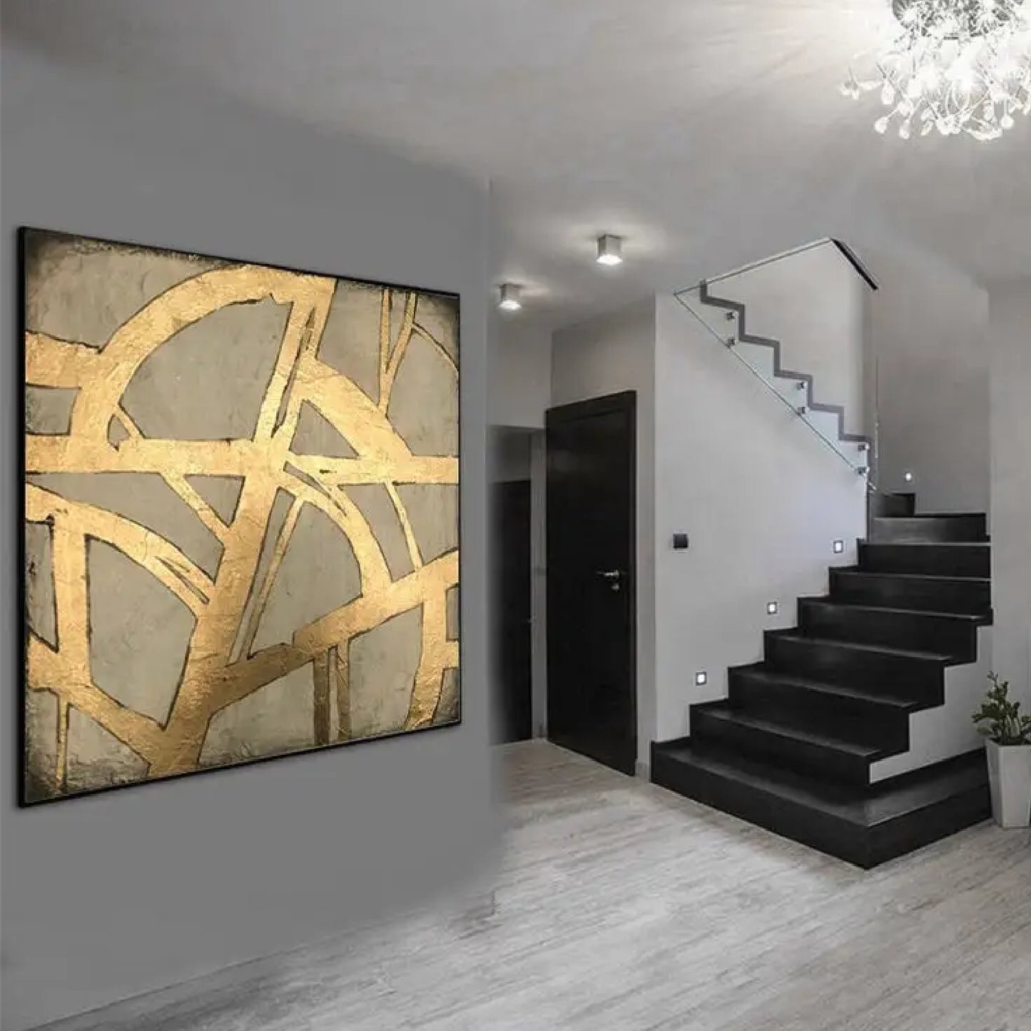 Luxurious Geometric Gold Strips Textured Painting