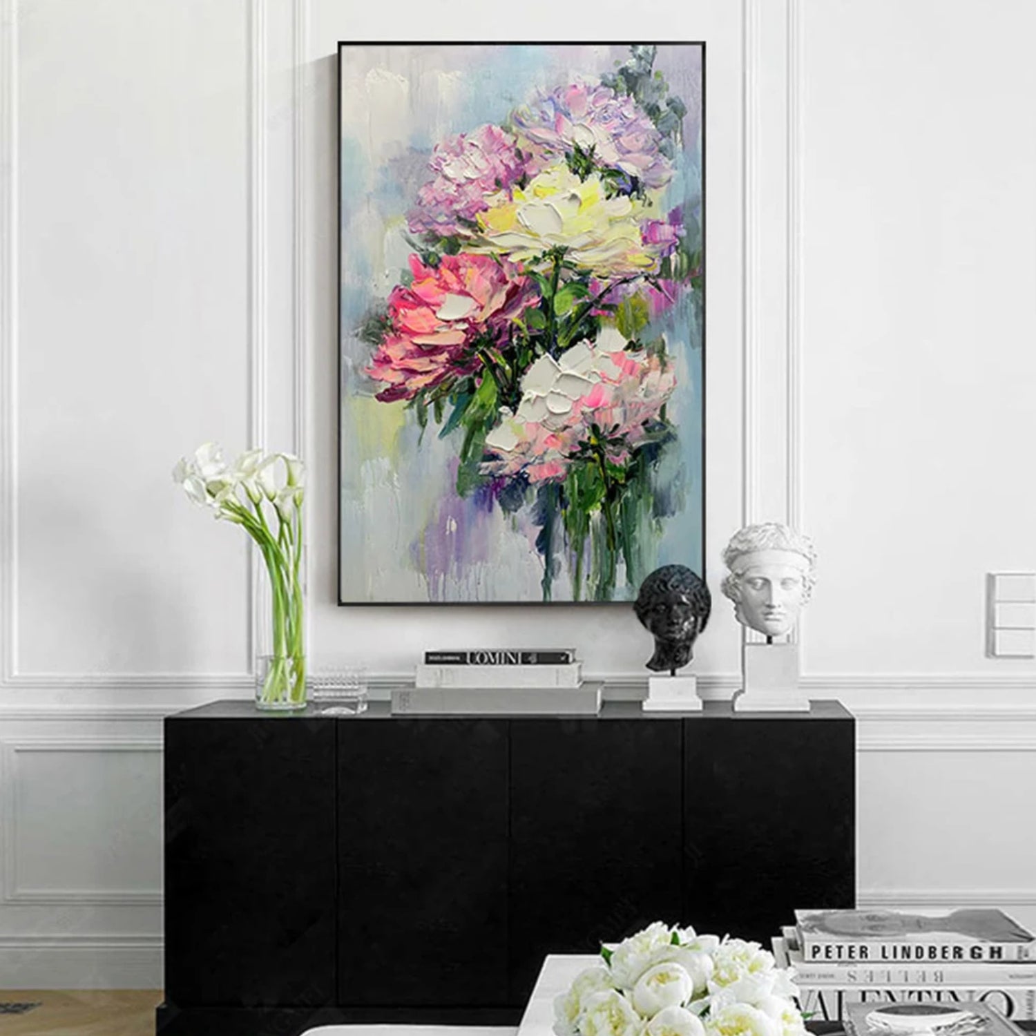 Impasto Acrylic Peonies Heavy Textured Floral Canvas Painting