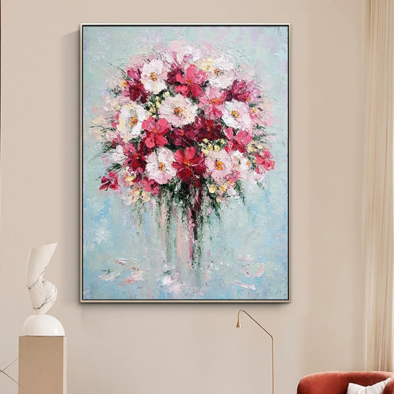 Vibrant Impasto Peoney Floral Vase Textured Wall Painting