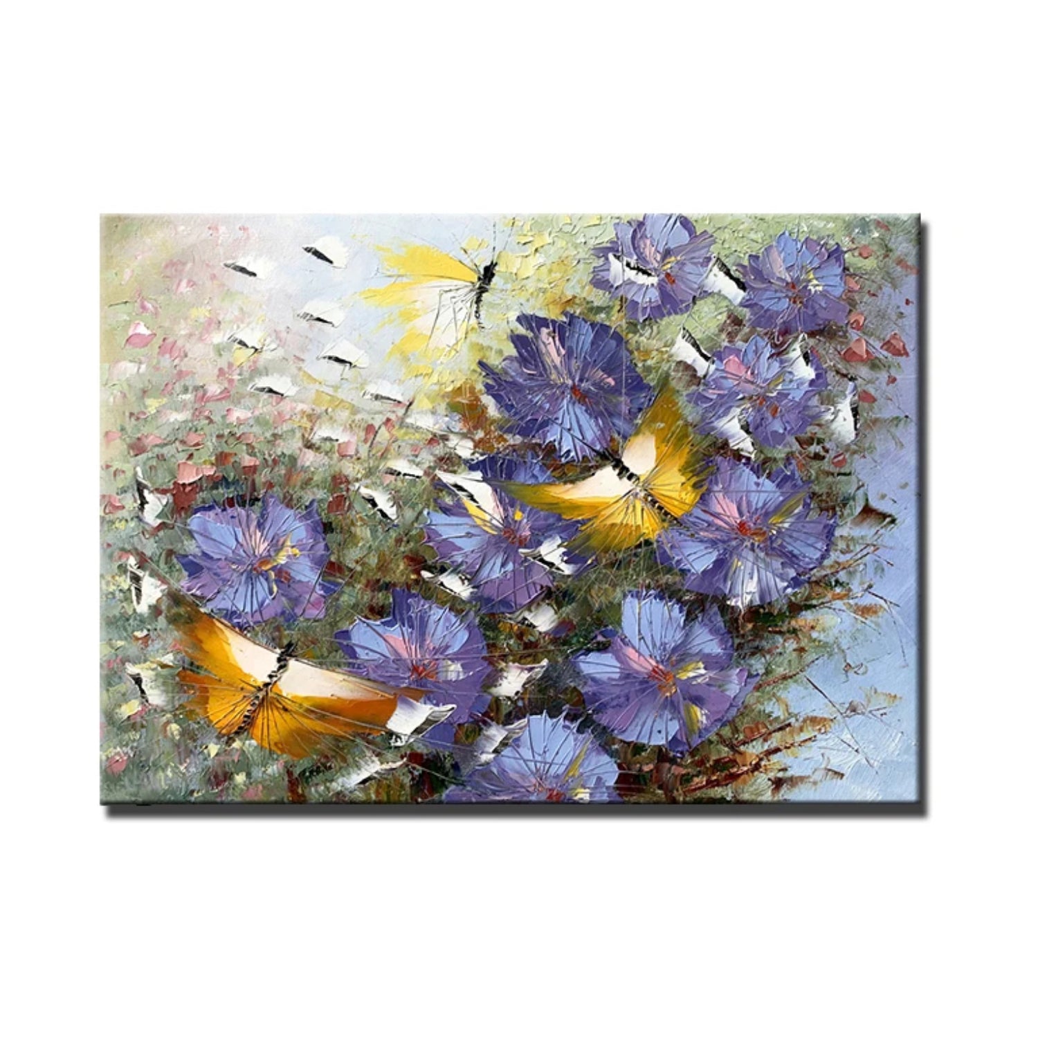 Abstract Butterflies Floral Landscape Impasto Wall Art