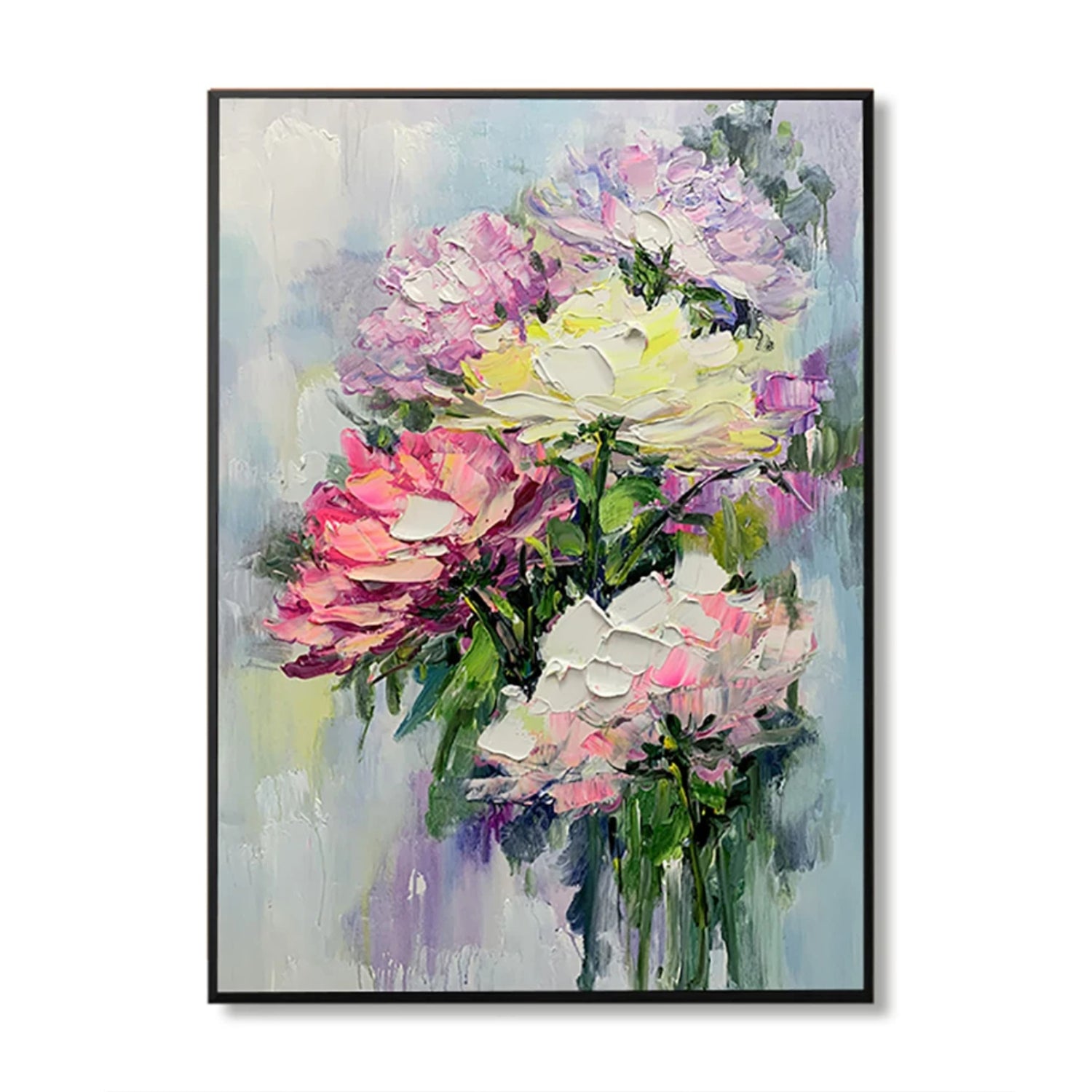Impasto Acrylic Peonies Heavy Textured Floral Canvas Painting