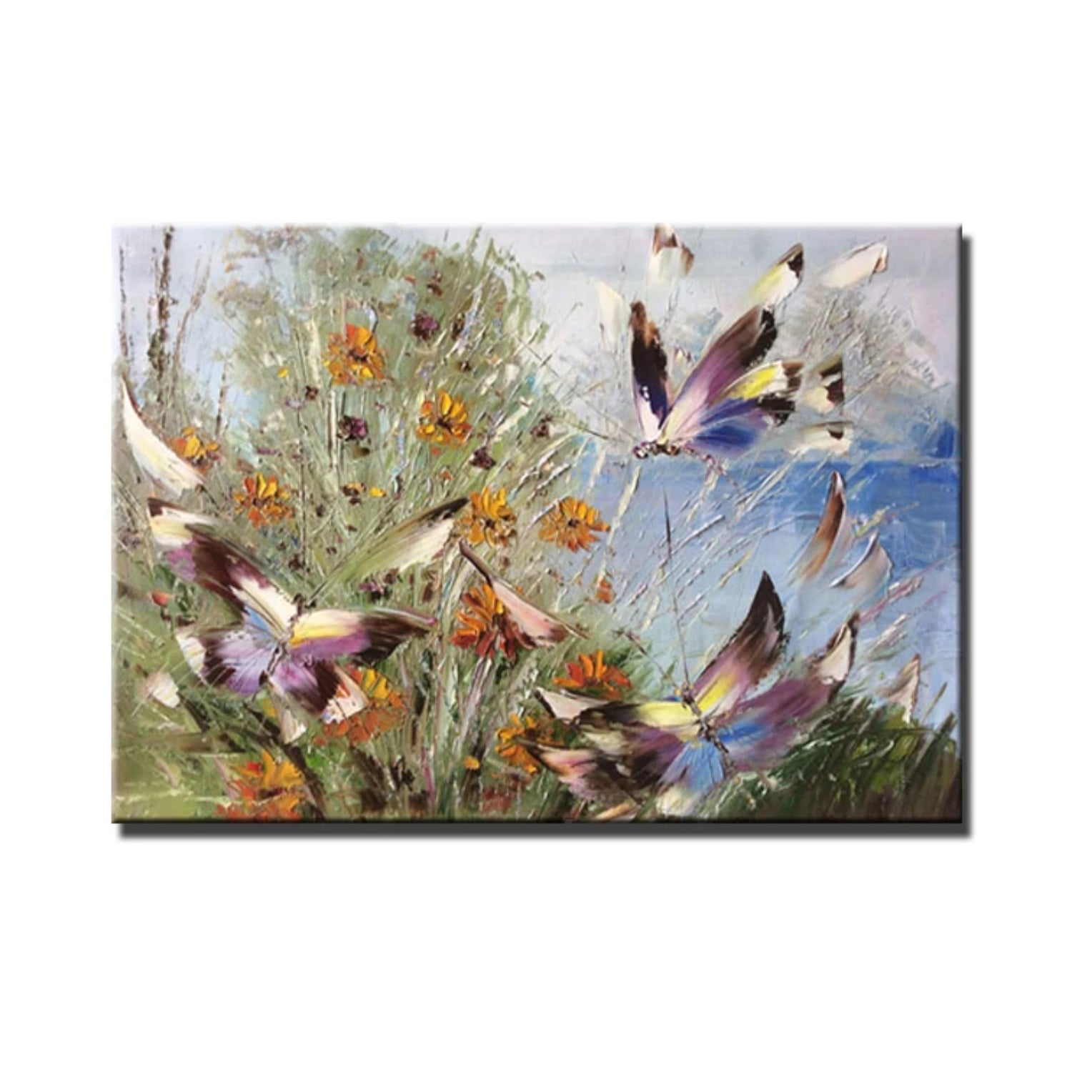 Textured Meadow with Butterflies Nature Canvas Art