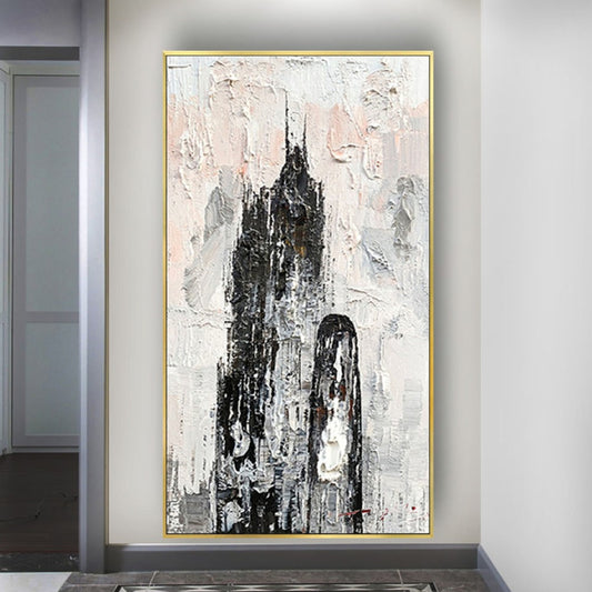 Minimalist Abstract Black Tower Oil Painting