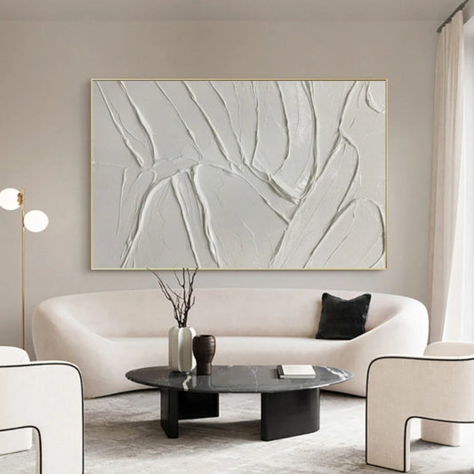 Minimalist White 3D Textured Abstract Modern Painting