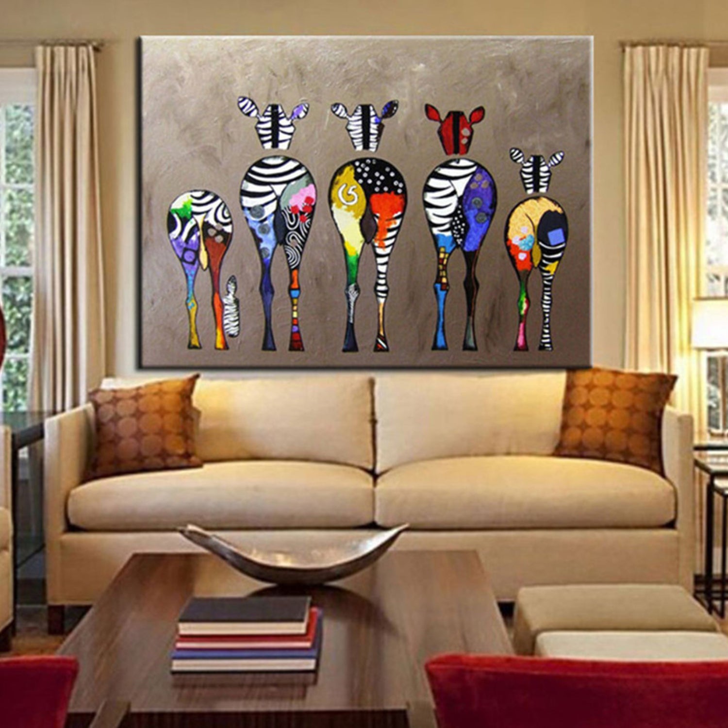 Modern Abstract Colorful Zebra Wall Art