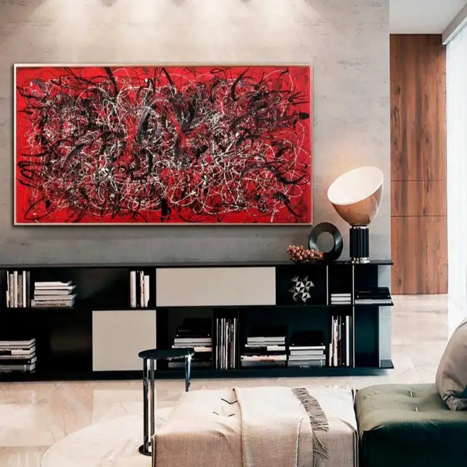 Modern Abstract Red Canvas Jackson Pollok Artwork
