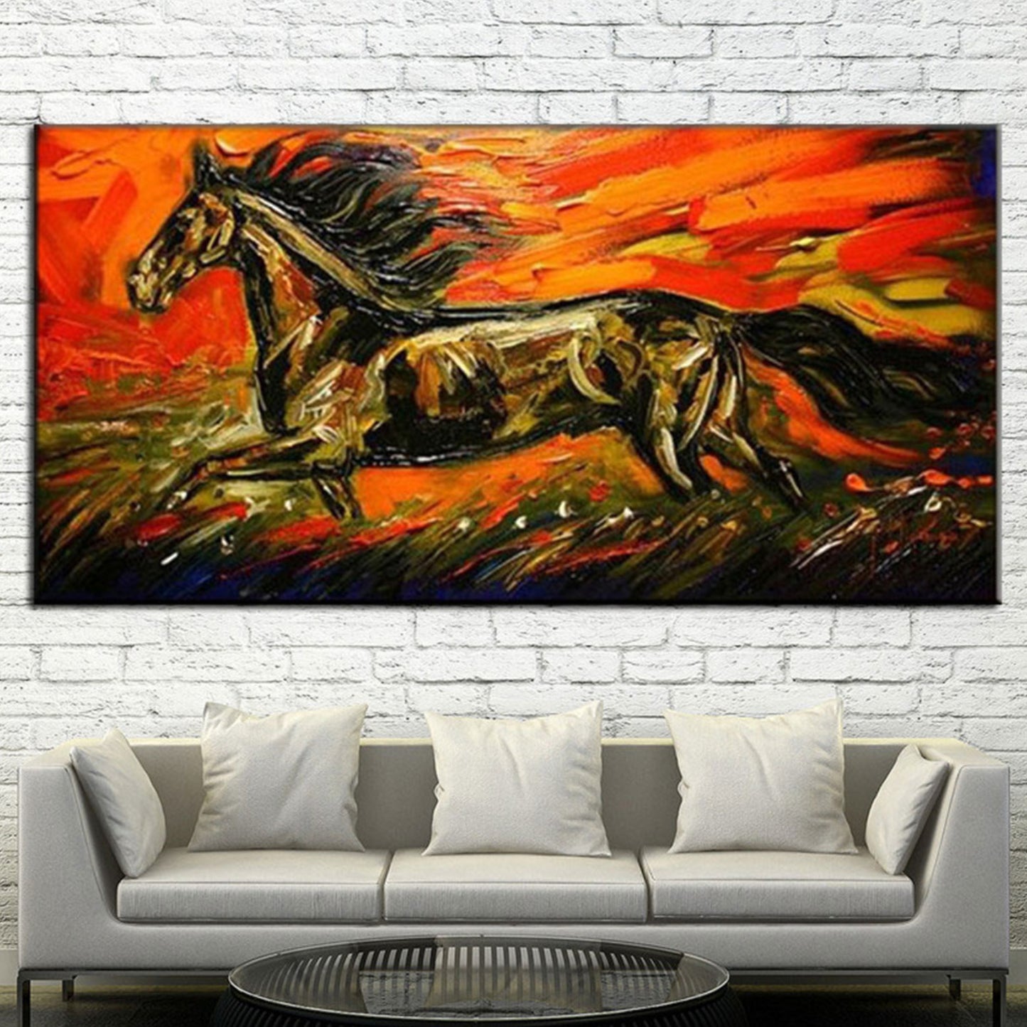 Modern Abstract Running Red Horse Canvas Art