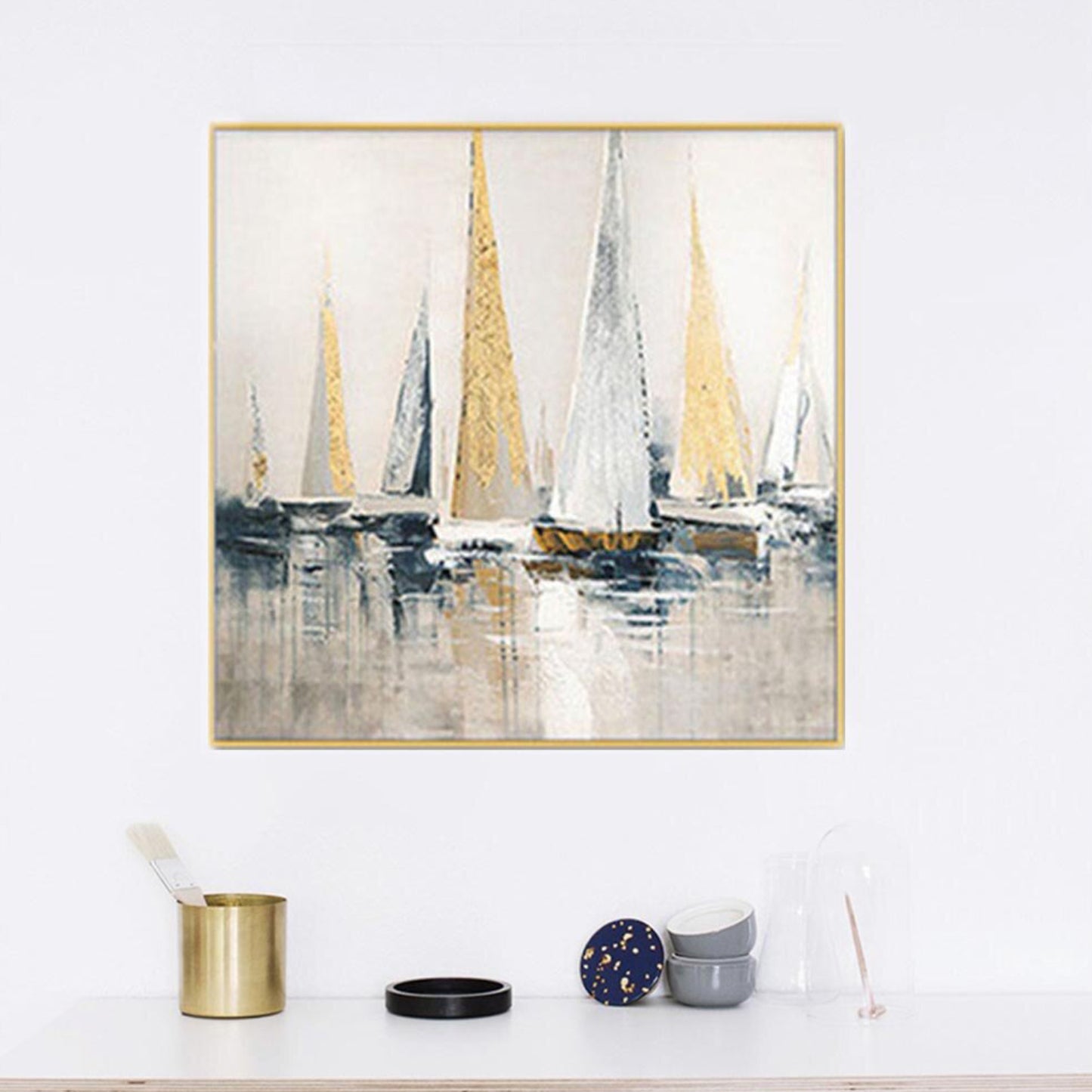 Modern Abstract Sailboats Canvas Oil Painting