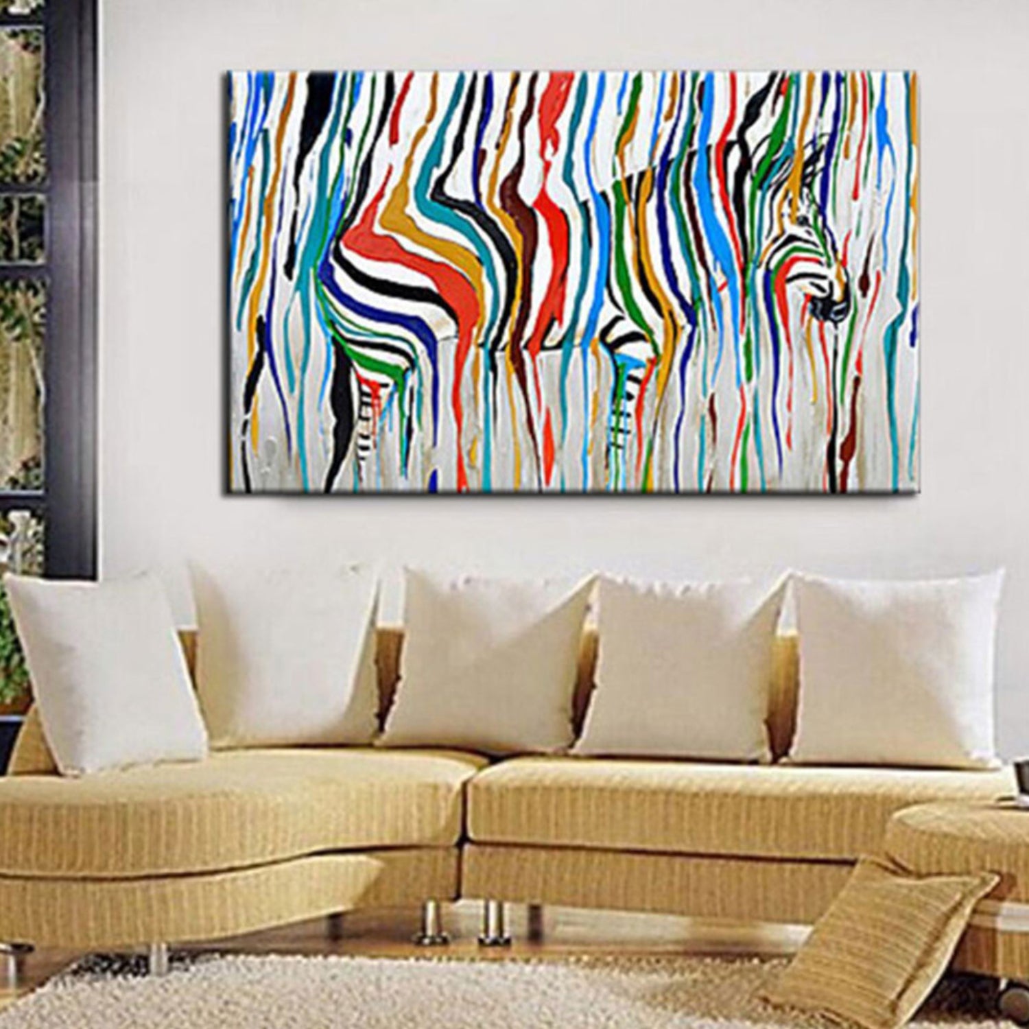 Modern Multicolor Textured Zebra Artwork